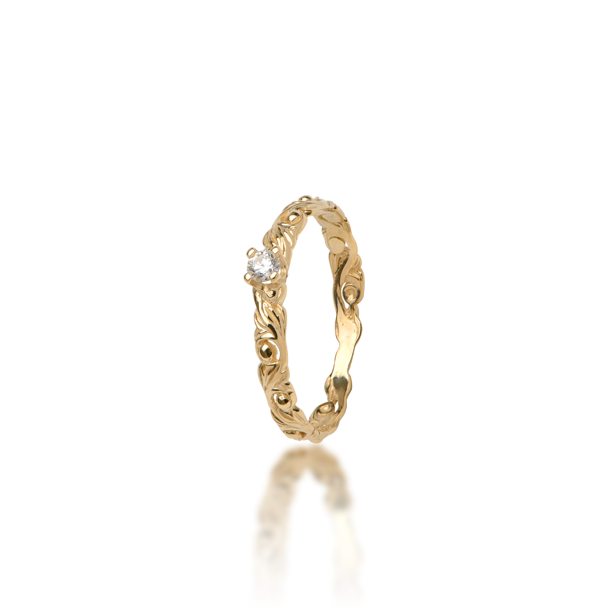 ダイヤモンドと金のリビングヒールームリング -  3mm