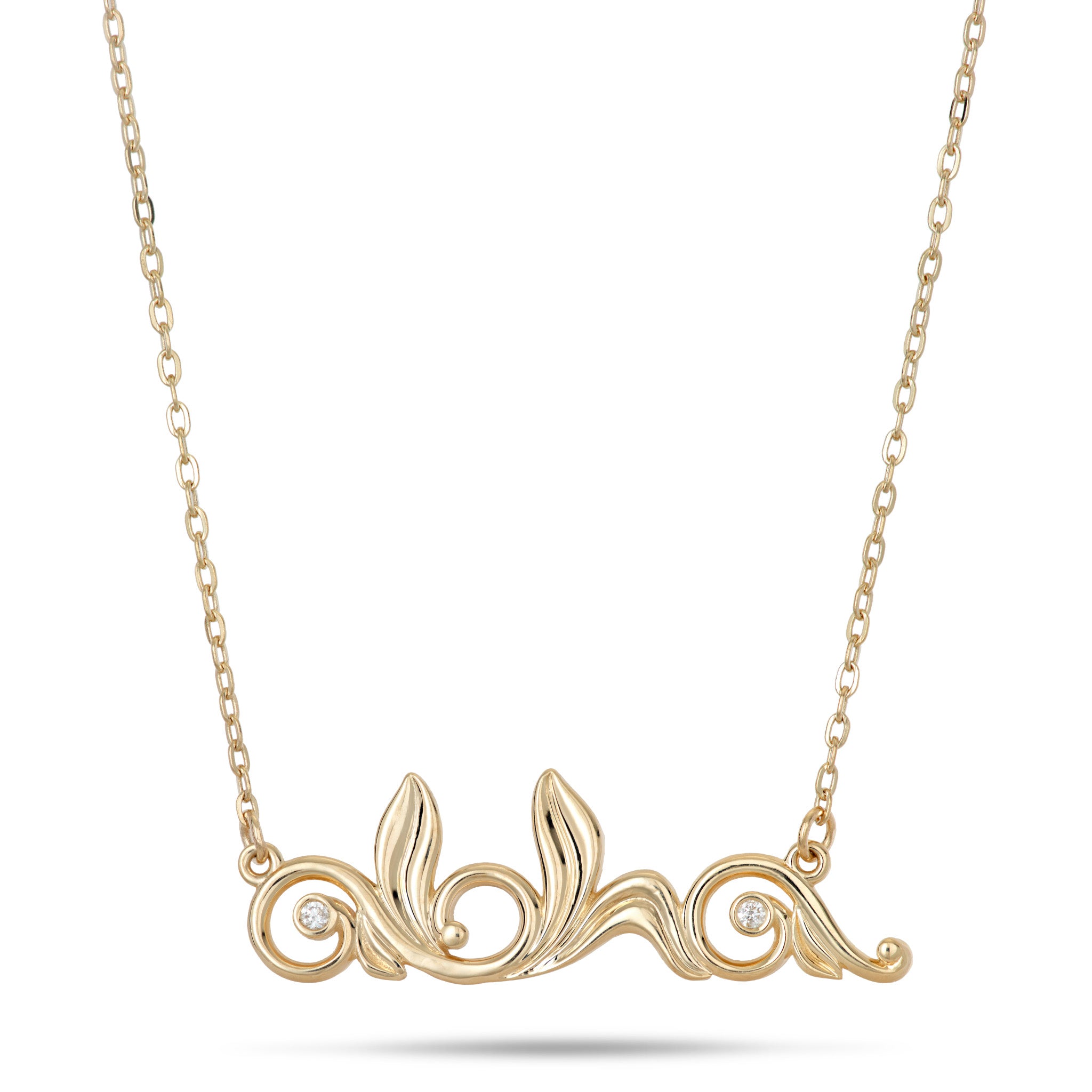 16-18" Living Heirloom Aloha Necklace in 14k Yellow Gold with Diamonds on a white background