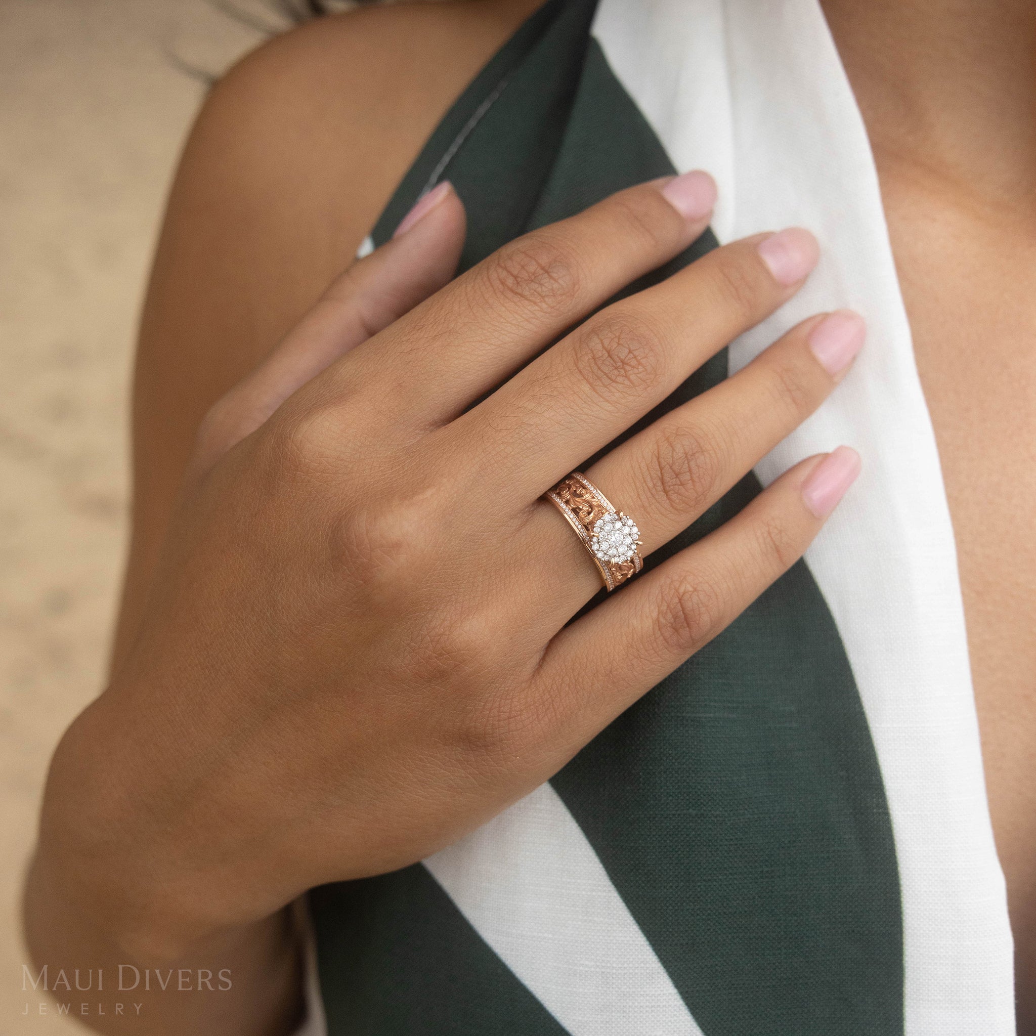 ローズゴールドとダイヤモンド -  7mmのハワイアンの家宝婚約指輪