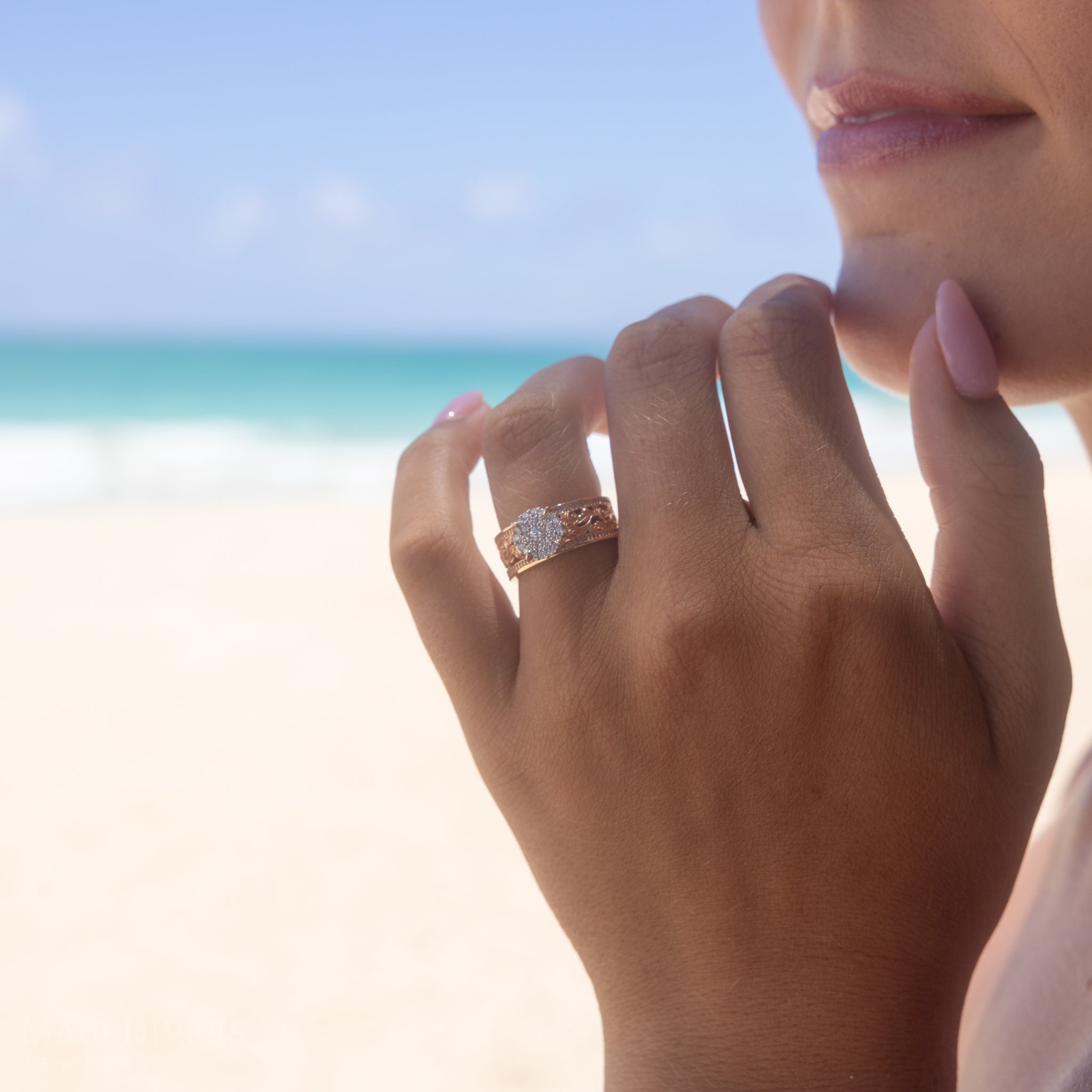 ローズゴールドとダイヤモンド -  7mmのハワイアンの家宝婚約指輪