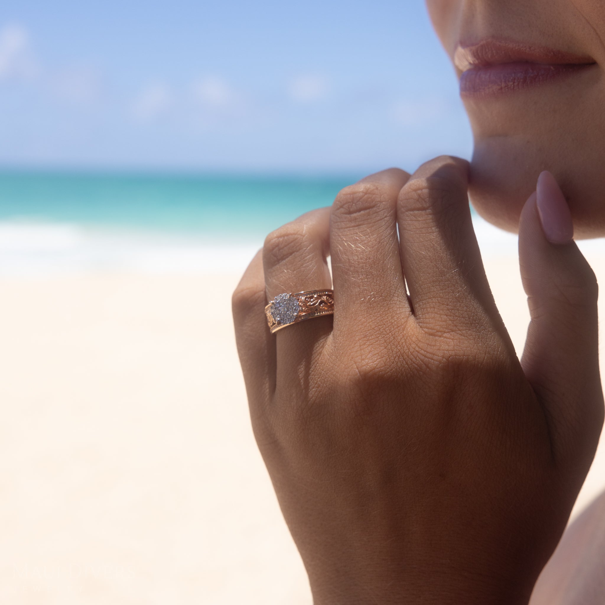 ローズゴールドとダイヤモンド -  7mmのハワイアンの家宝婚約指輪