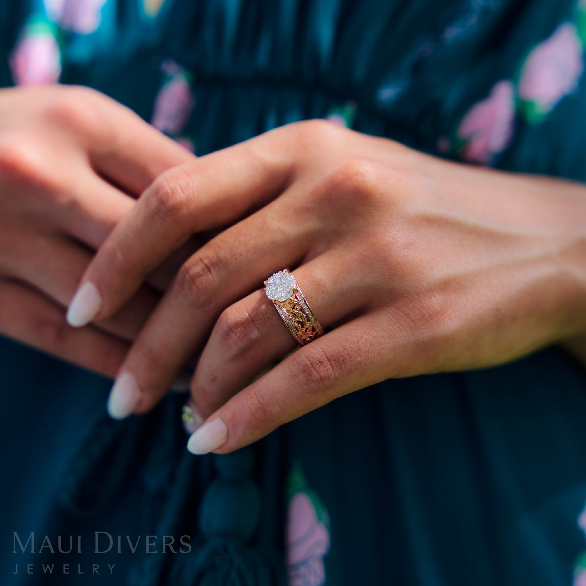 ローズゴールドとダイヤモンド -  7mmのハワイアンの家宝婚約指輪