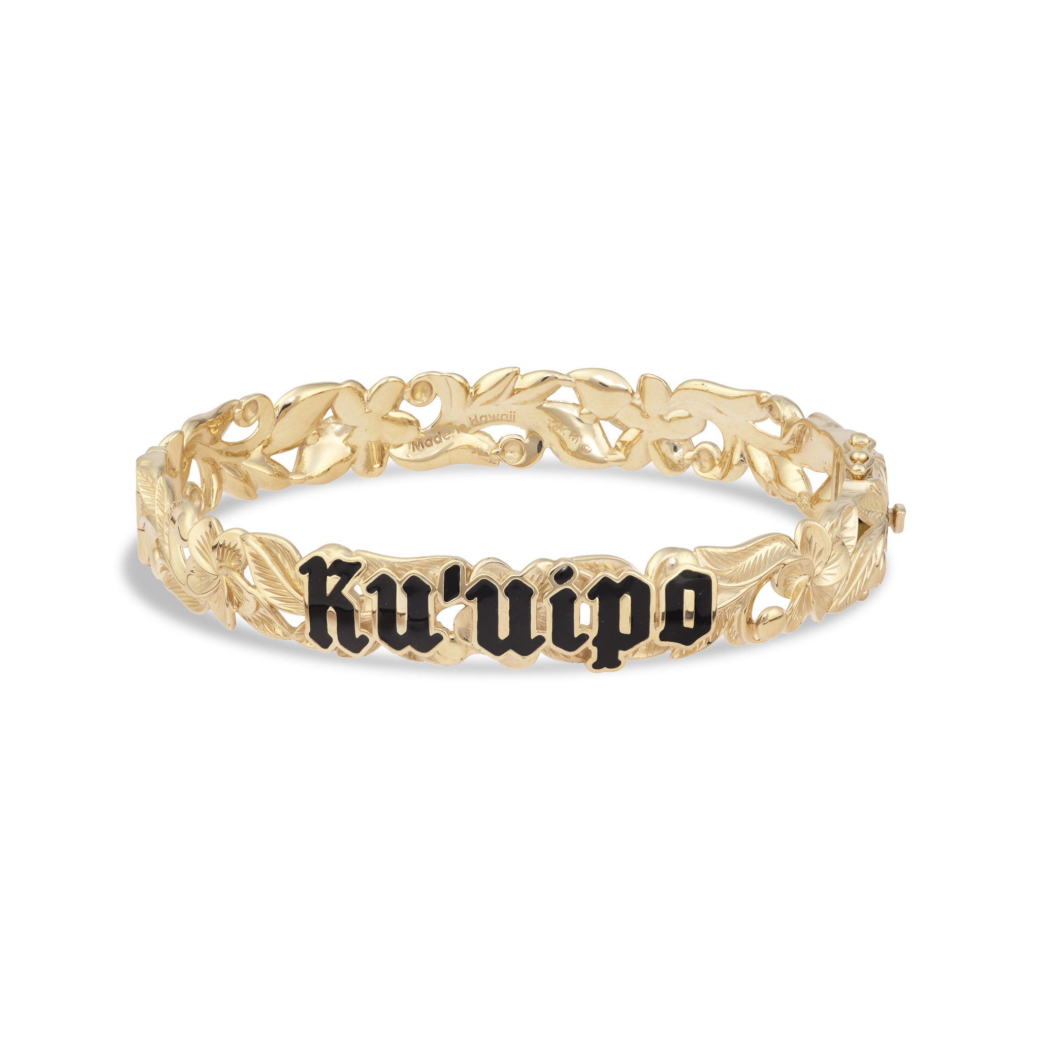 ハワイアン エアルーム クウイポ (スイートハート) プルメリア エナメル ヒンジ ブレスレット ゴールド - 10mm