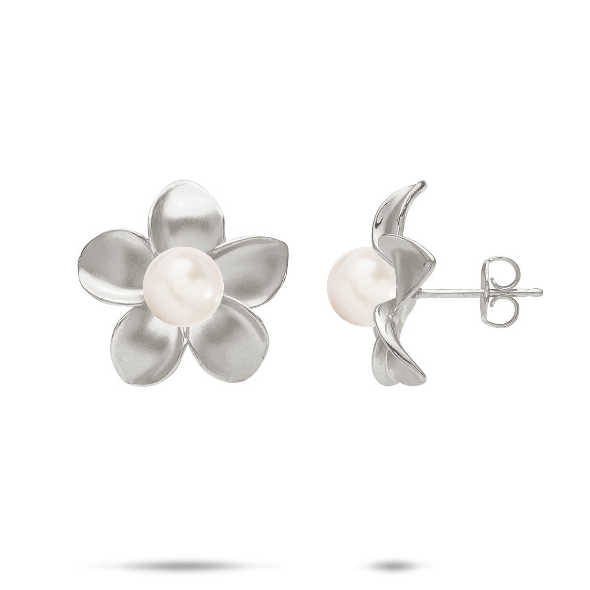 Pick A Pearl Plumeria Earrings in White Gold - 18mm