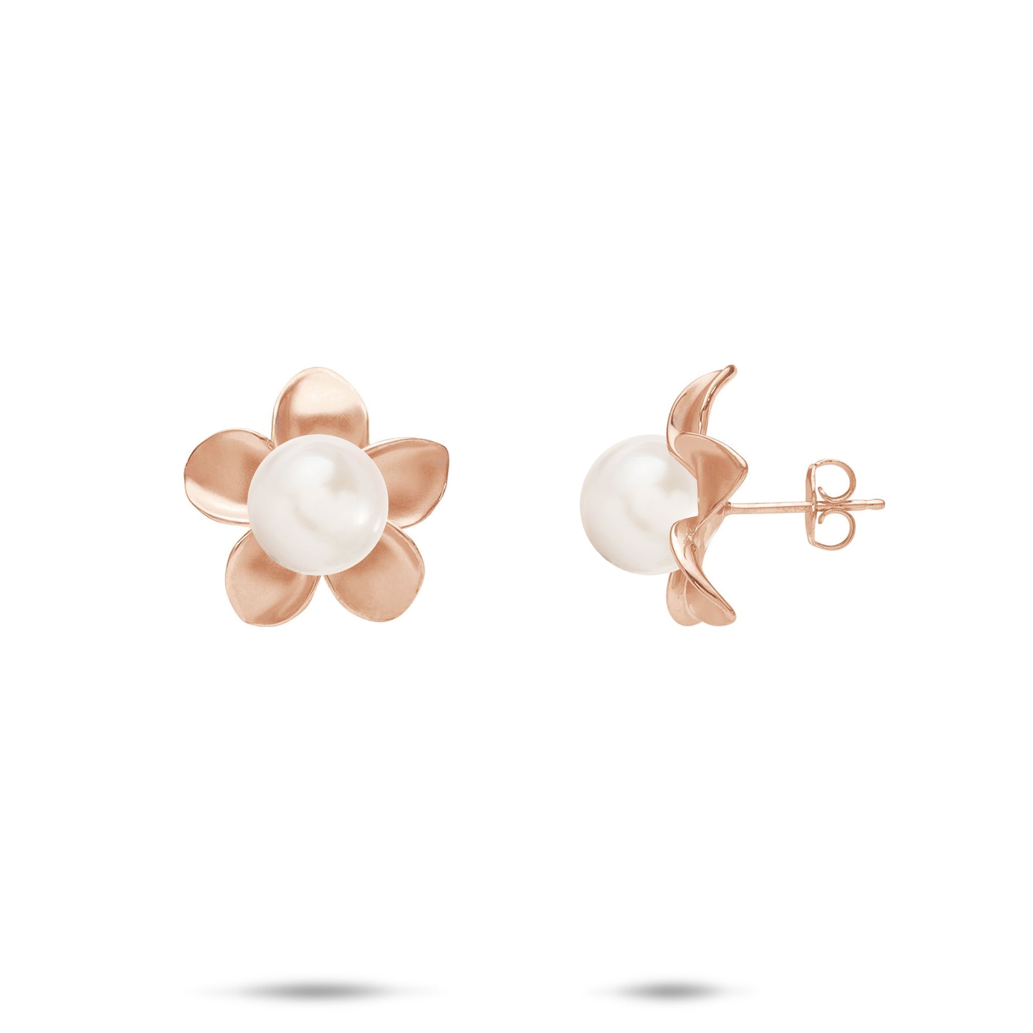 Pick A Pearl Plumeria Earrings in Rose Gold - 13mm