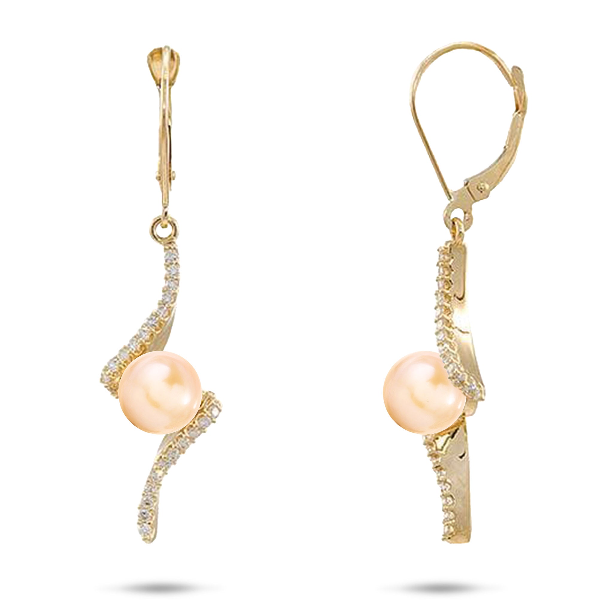 Pick A Pearl Waterfall Earrings in Gold with Diamonds - 25mm