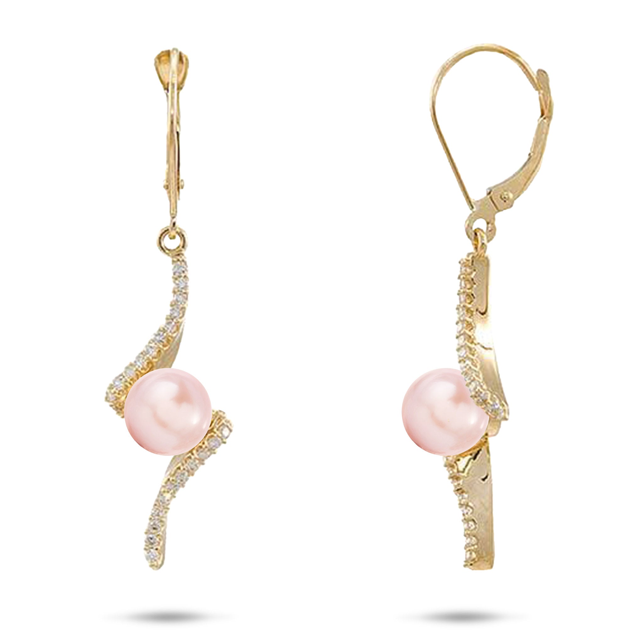 Pick A Pearl Waterfall Earrings in Gold with Diamonds - 25mm