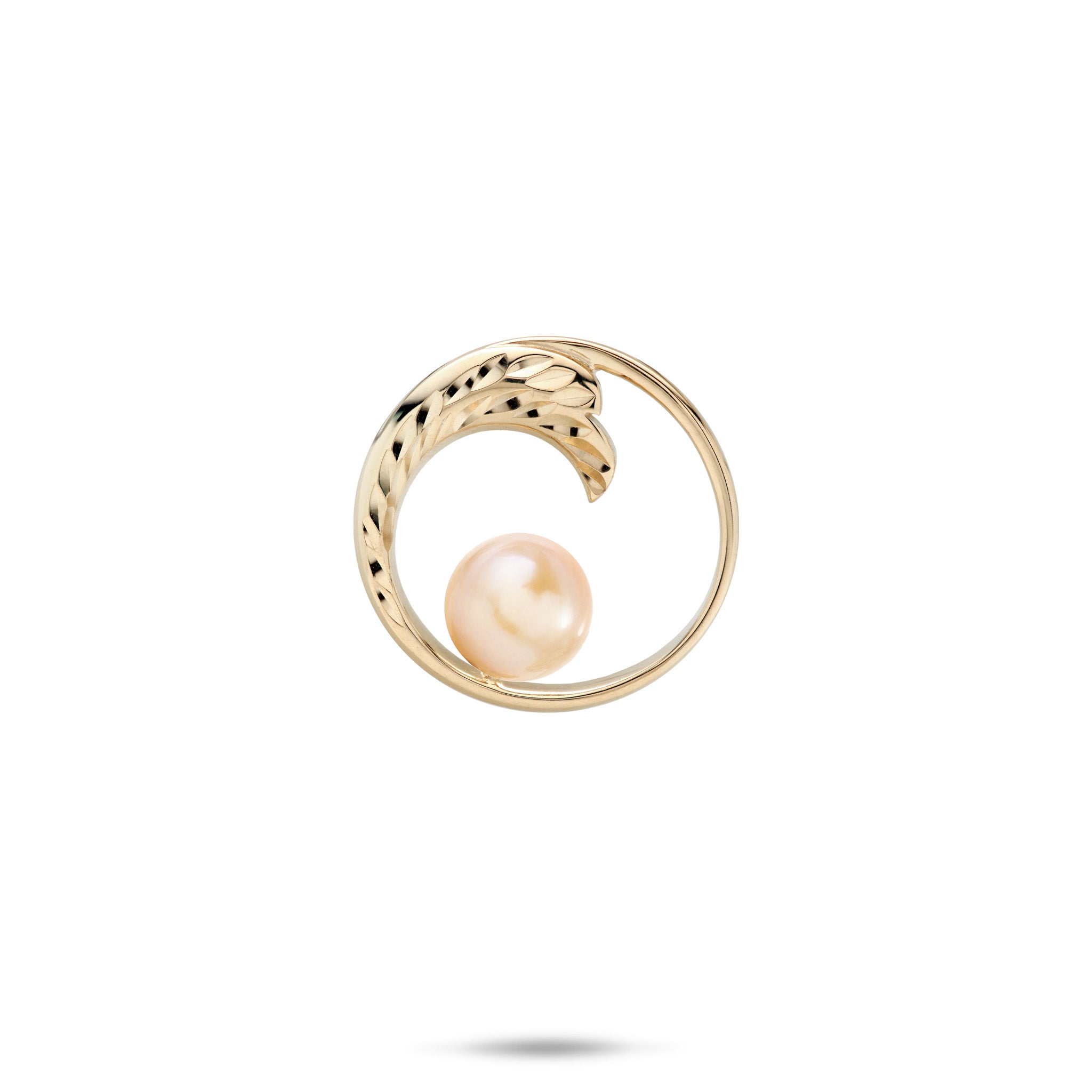 18mm Pick A Pearl Nalu Pendant in 14k Yellow Gold with a Peach Pearl on a white background