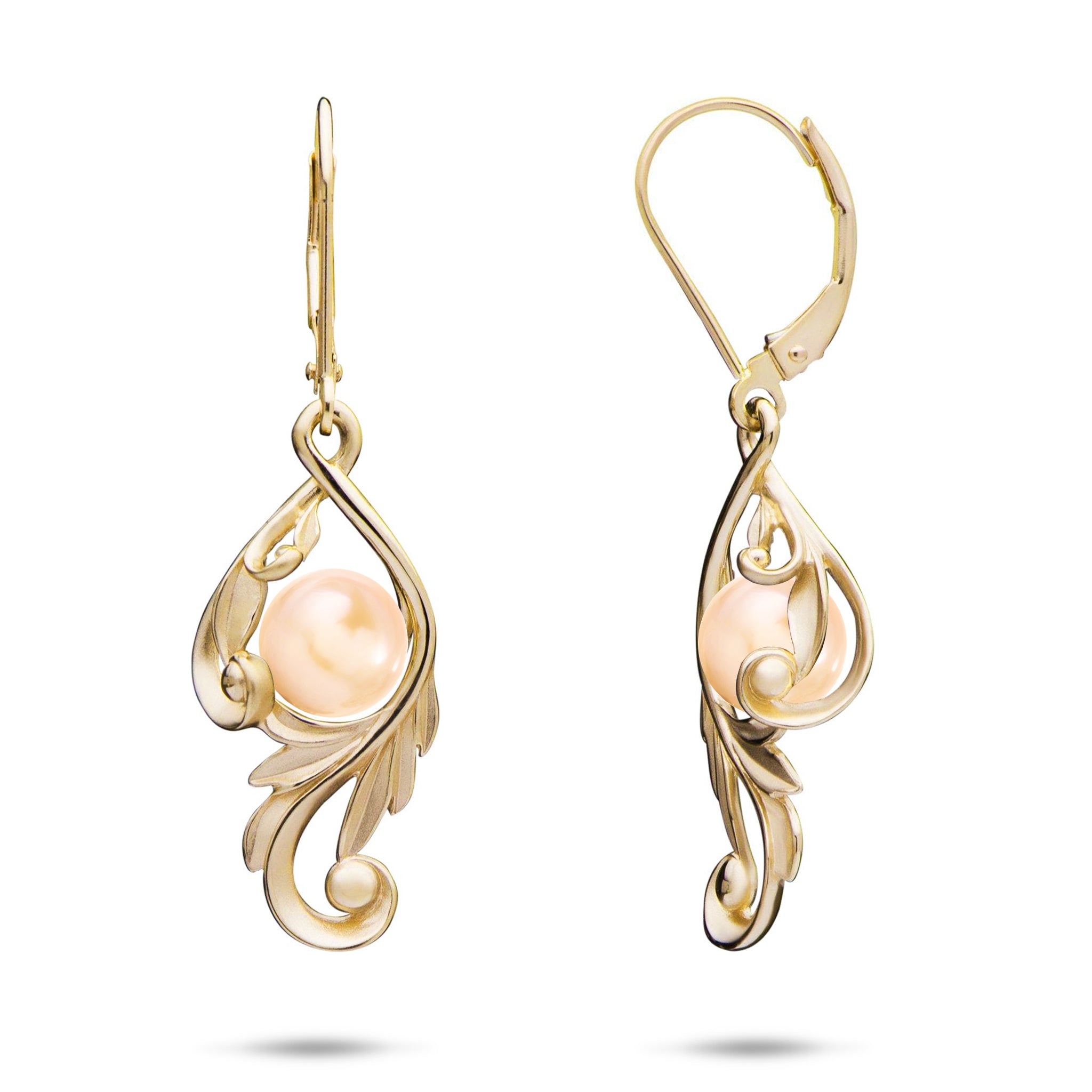 Pick A Pearl Maile Scroll Earrings in Gold - 26mm
