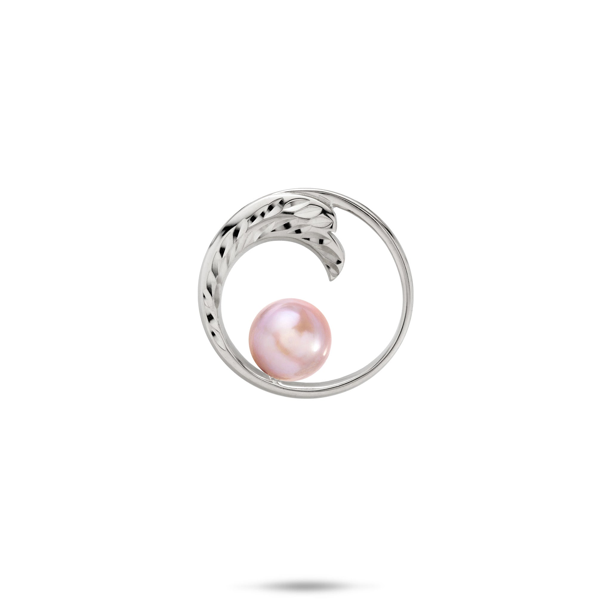 18mm Pick A Pearl Nalu Pendant in 14k White Gold with a Lavender Pearl on a white background