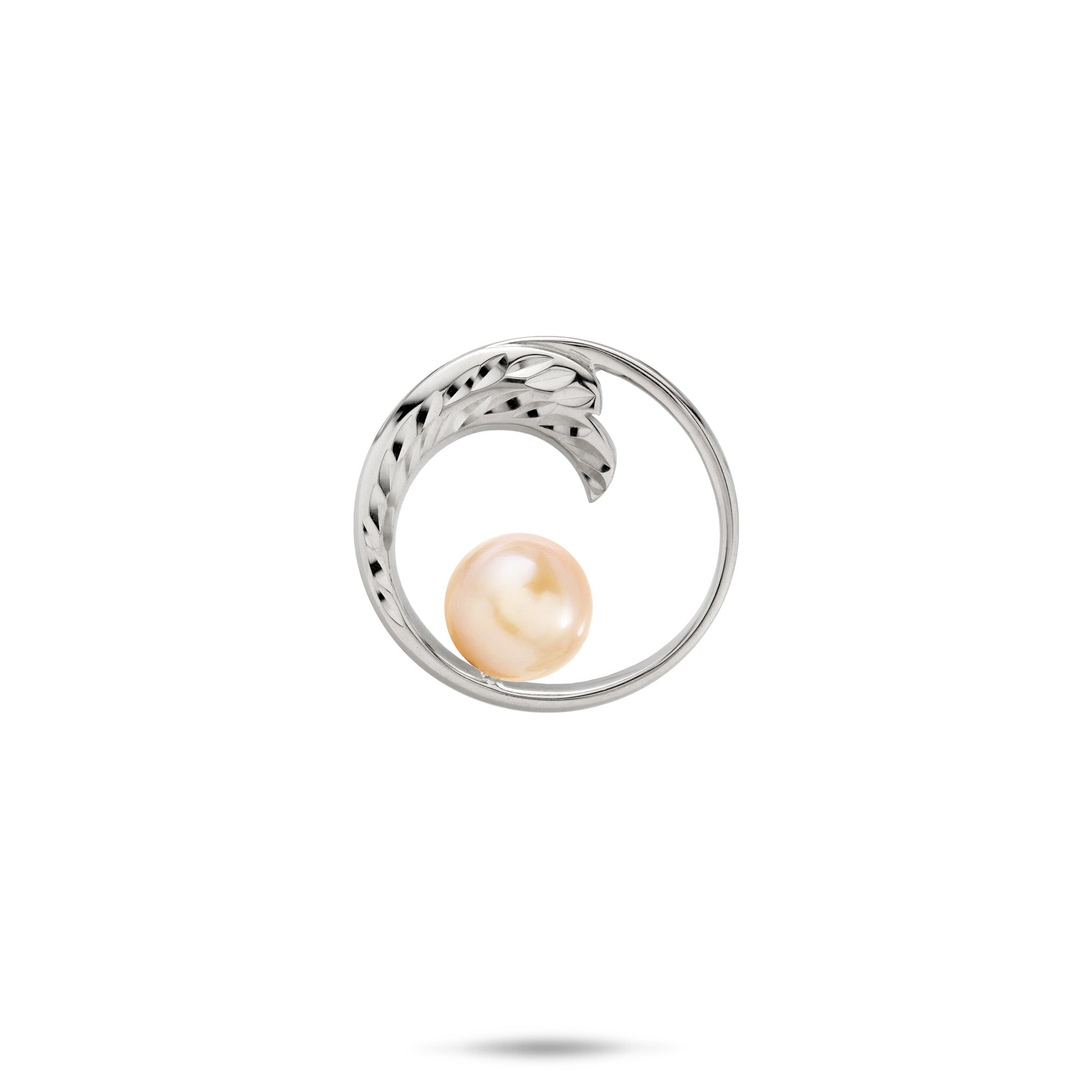 18mm Pick A Pearl Nalu Pendant in 14k White Gold with a Peach Pearl on a white background