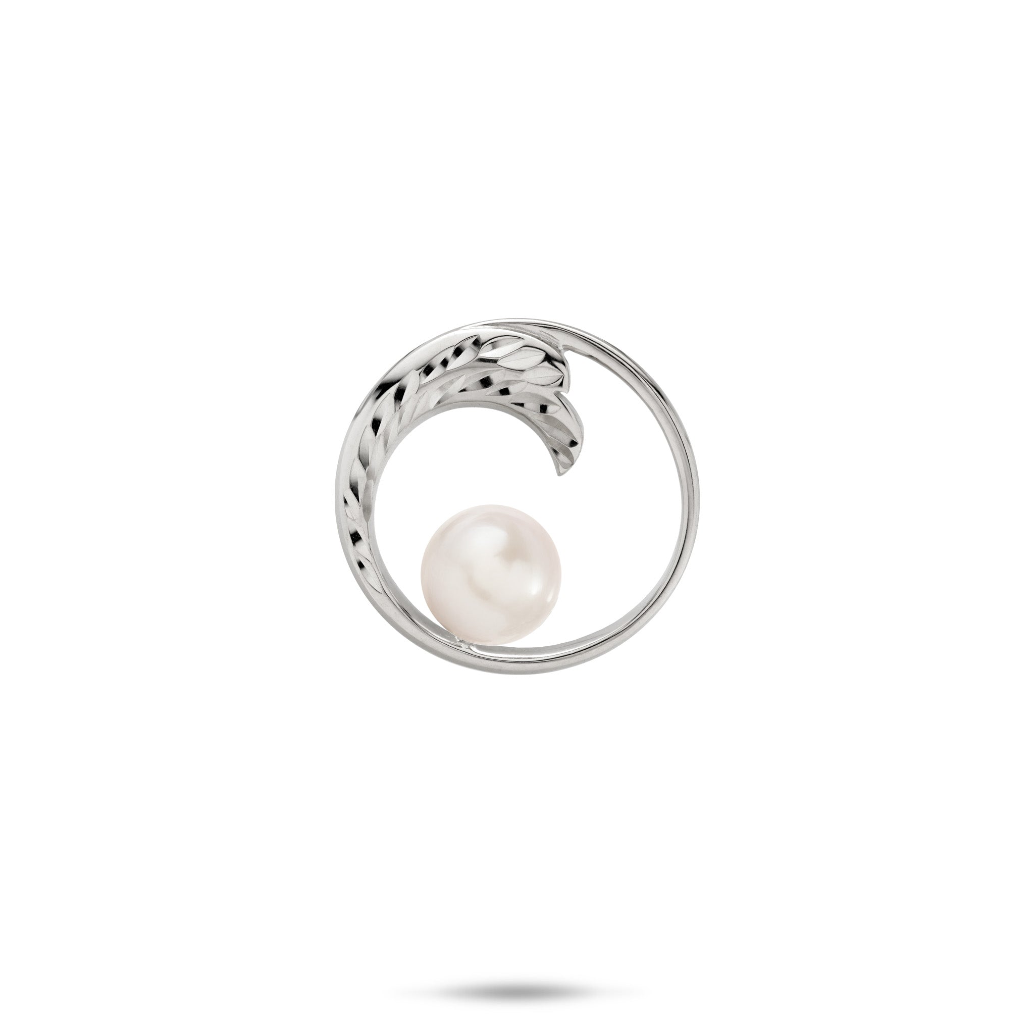 18mm Pick A Pearl Nalu Pendant in 14k White Gold with a White Pearl on a white background