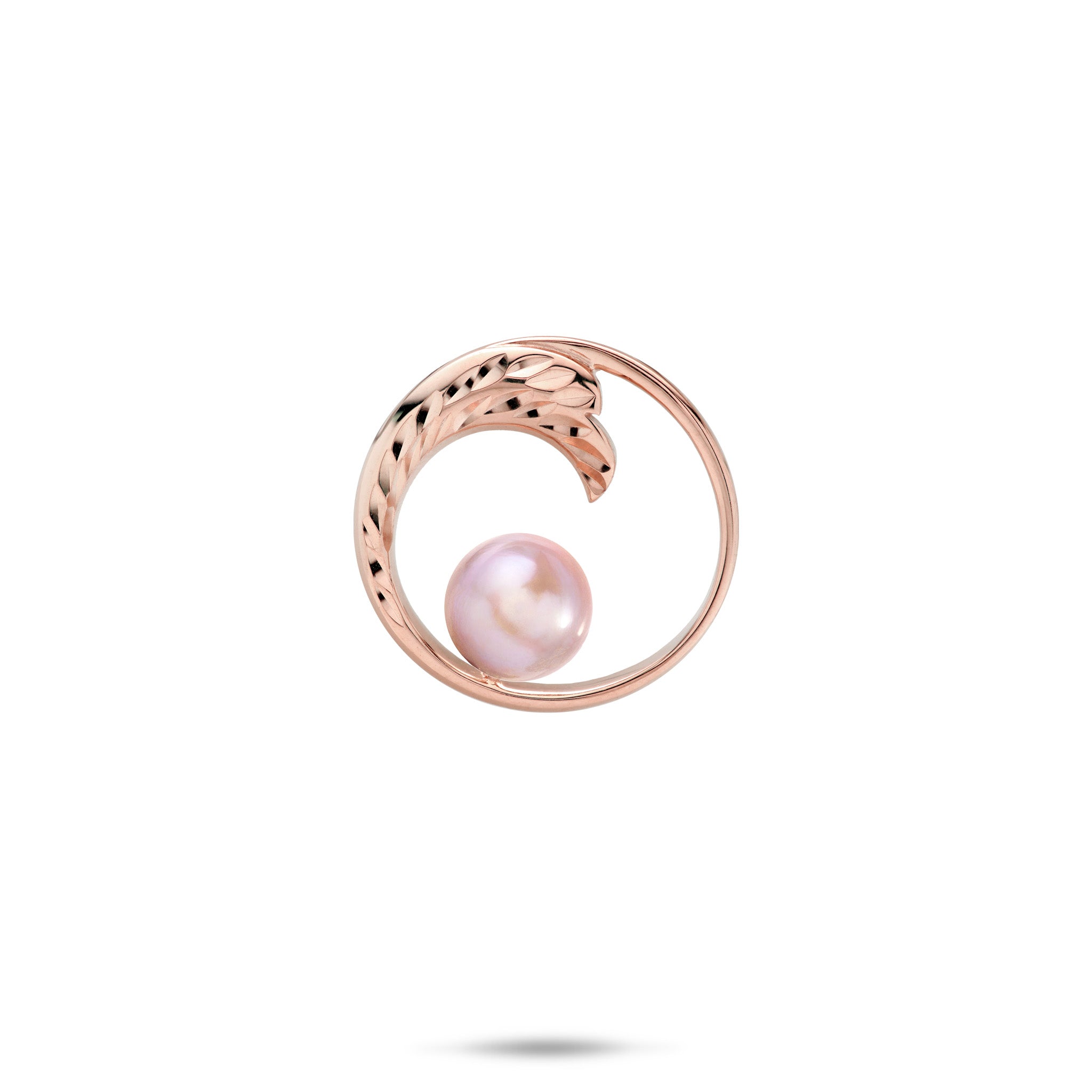 18mm Pick A Pearl Nalu Pendant in 14k Rose Gold with a Lavender Pearl on a white background
