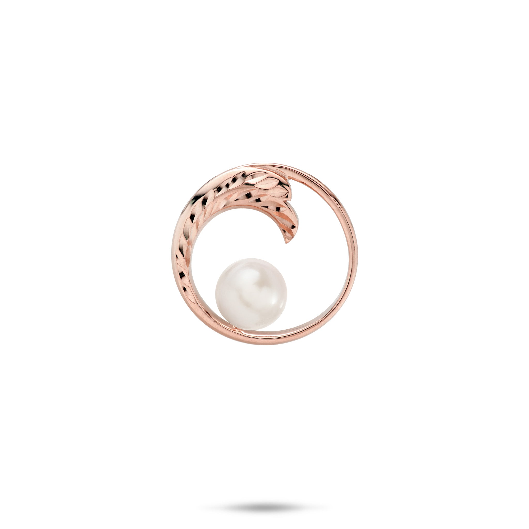 18mm Pick A Pearl Nalu Pendant in 14k Rose Gold with a White Pearl on a white background
