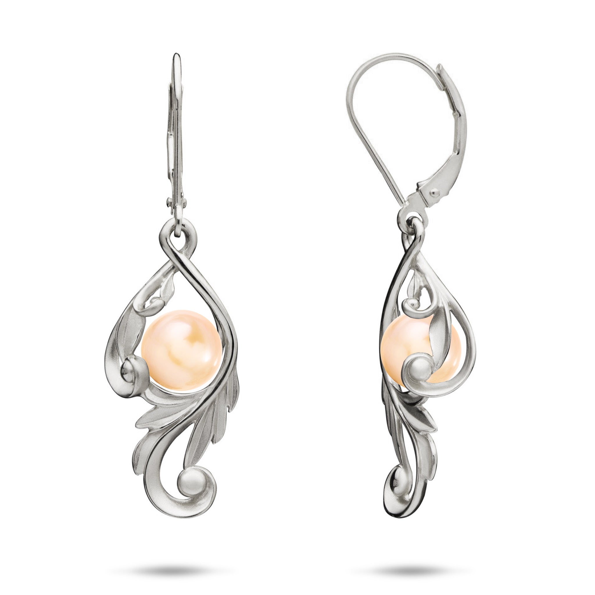 Pick A Pearl Maile Scroll Earrings in White Gold - 26mm