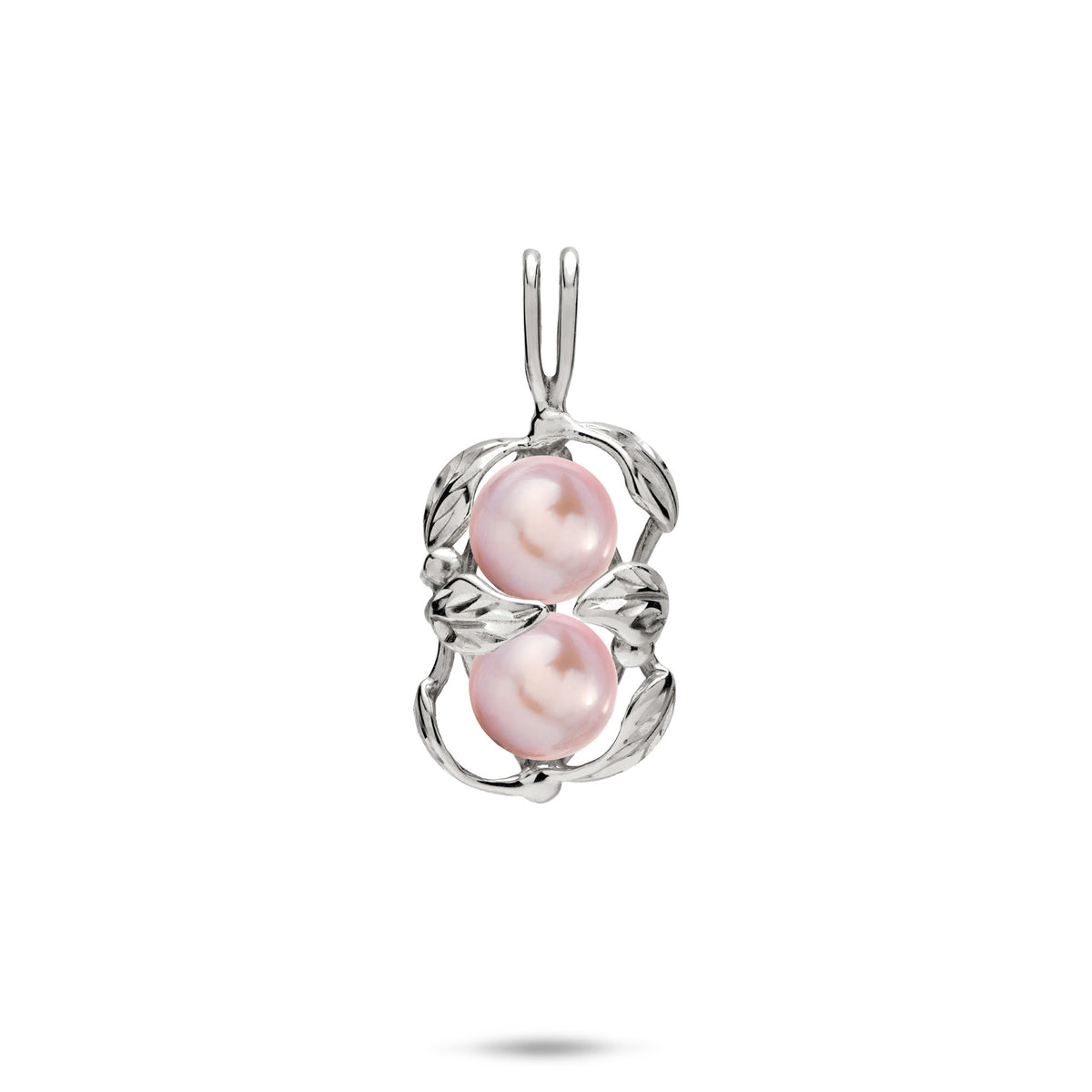 18mm Pick A Pearl Maile Pendant in 14k White Gold with Double Lavender Pearls on a white Background