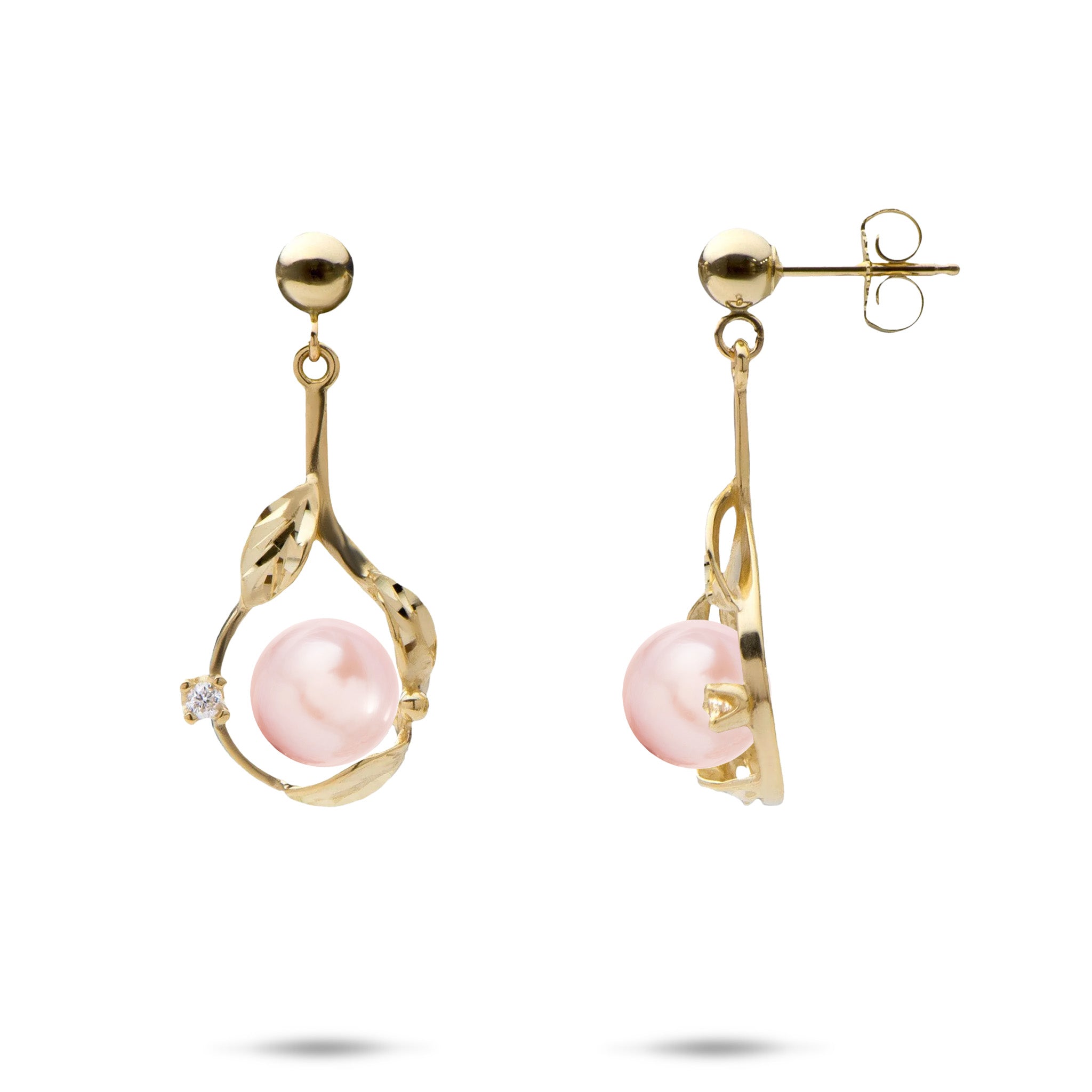 Pick A Pearl Maile Earrings in Gold with Diamonds