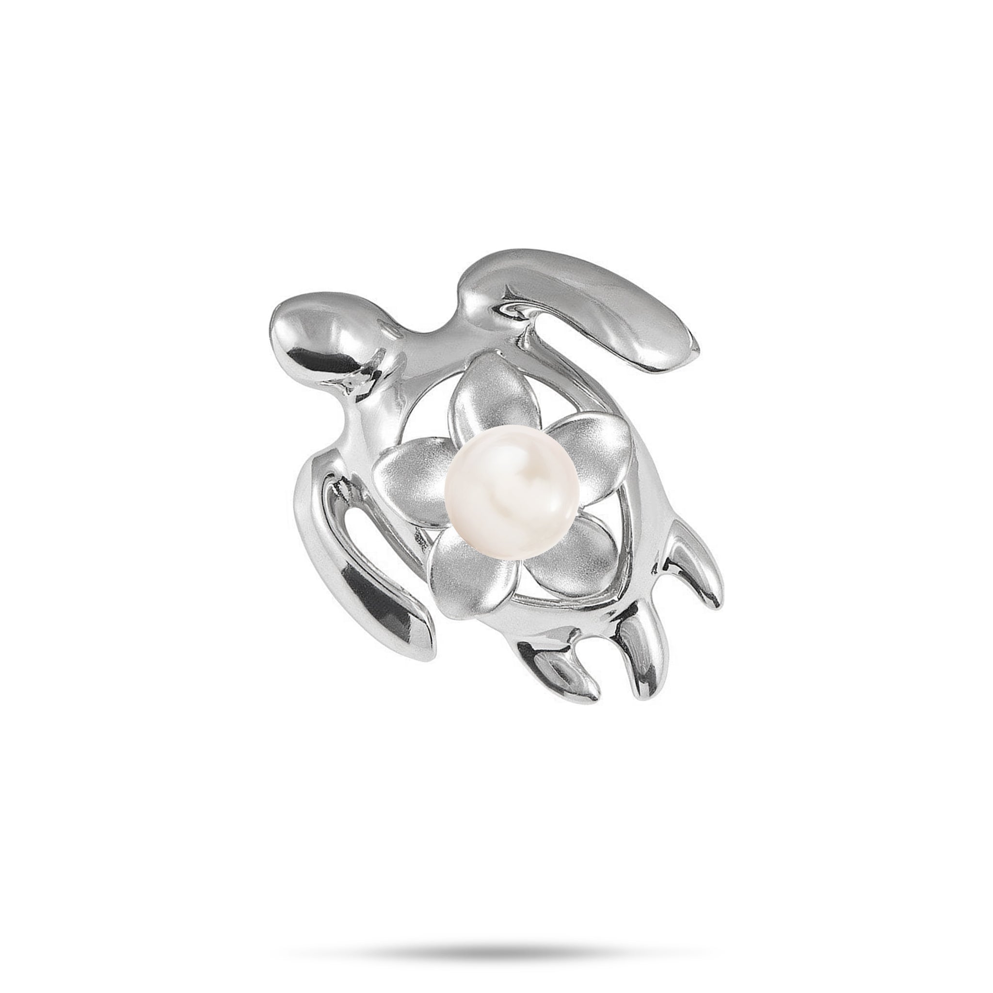 Pick A Pearl Plumeria Honu Pendant in Sterling Silver - 23mm