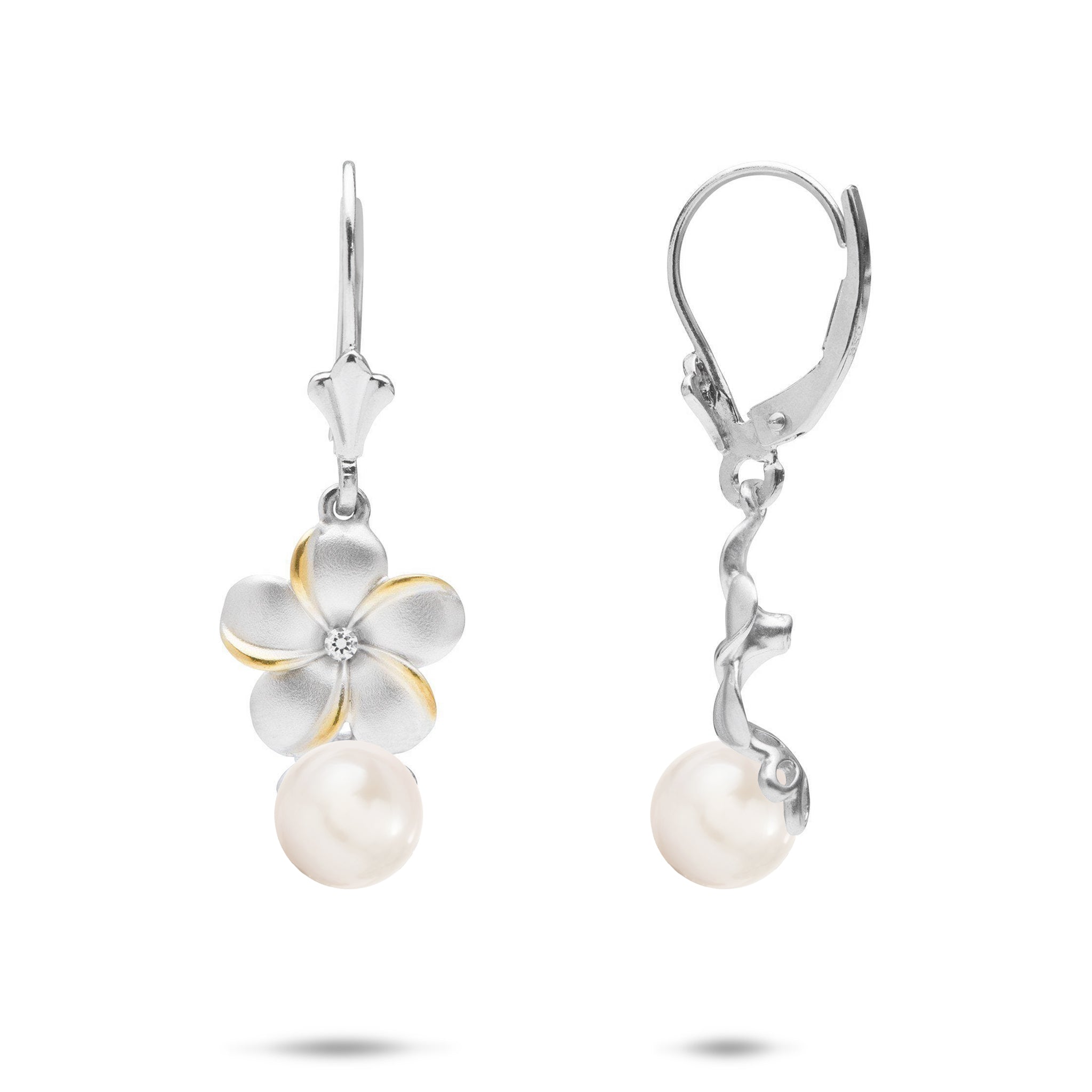 Pick A Pearl Plumeria Earrings in Sterling Silver with Cubic Zirconia