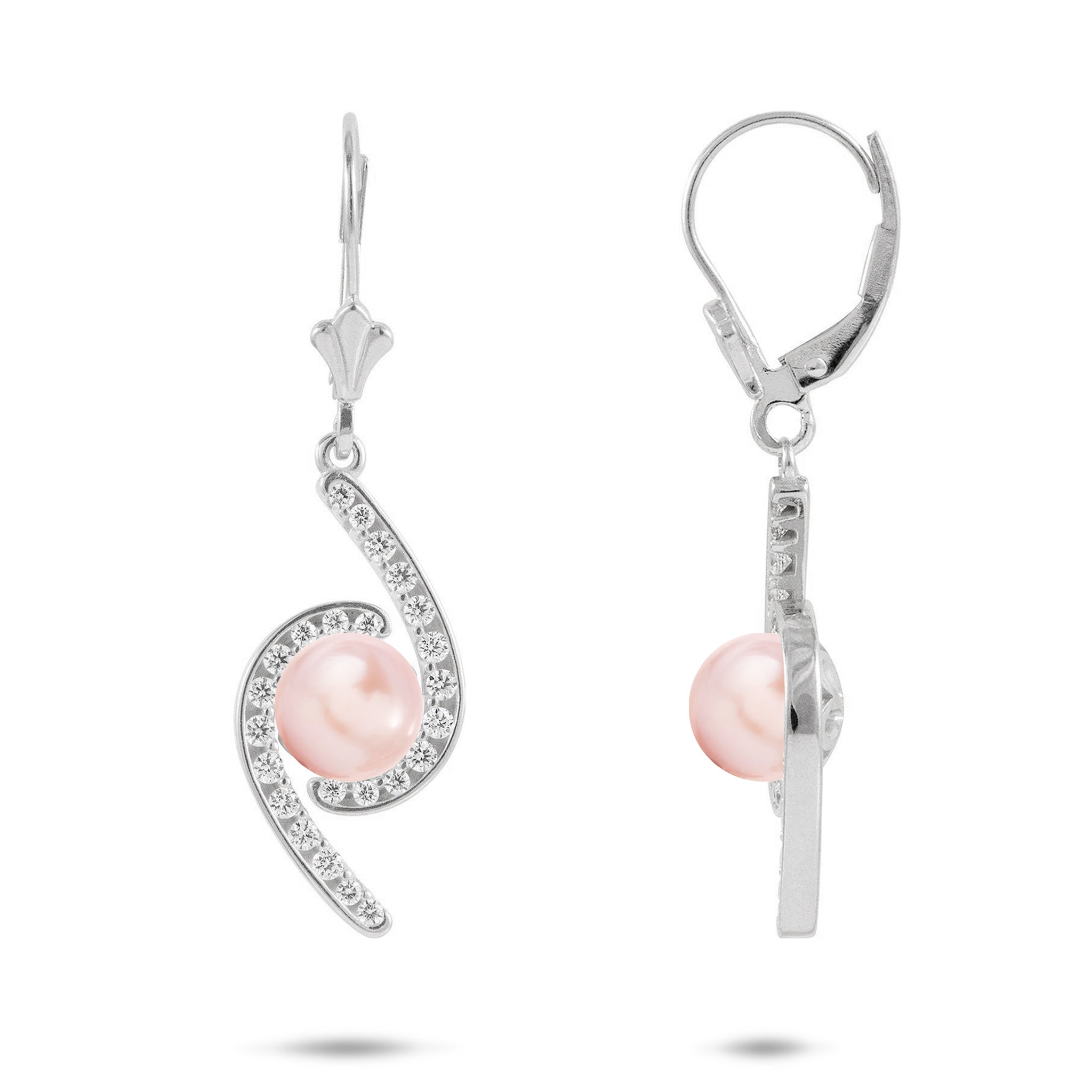 Pick A Pearl Bypass Earrings in Sterling Silver with Cubic Zirconia - 22mm