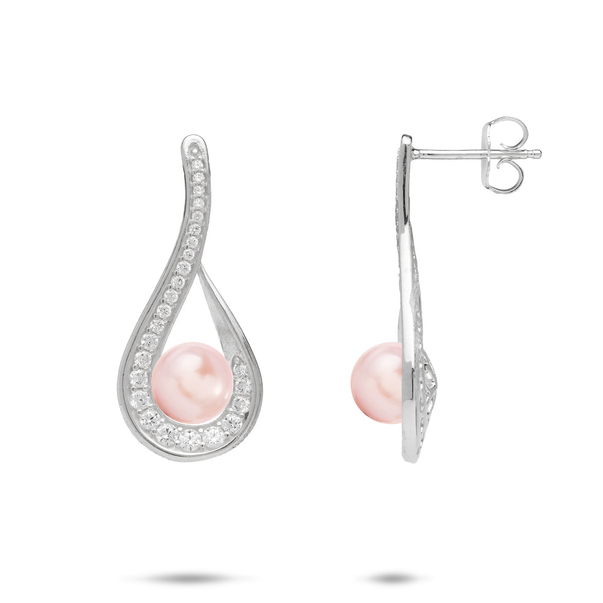Pick A Pearl Earrings in Sterling Silver with Cubic Zirconia - 28mm