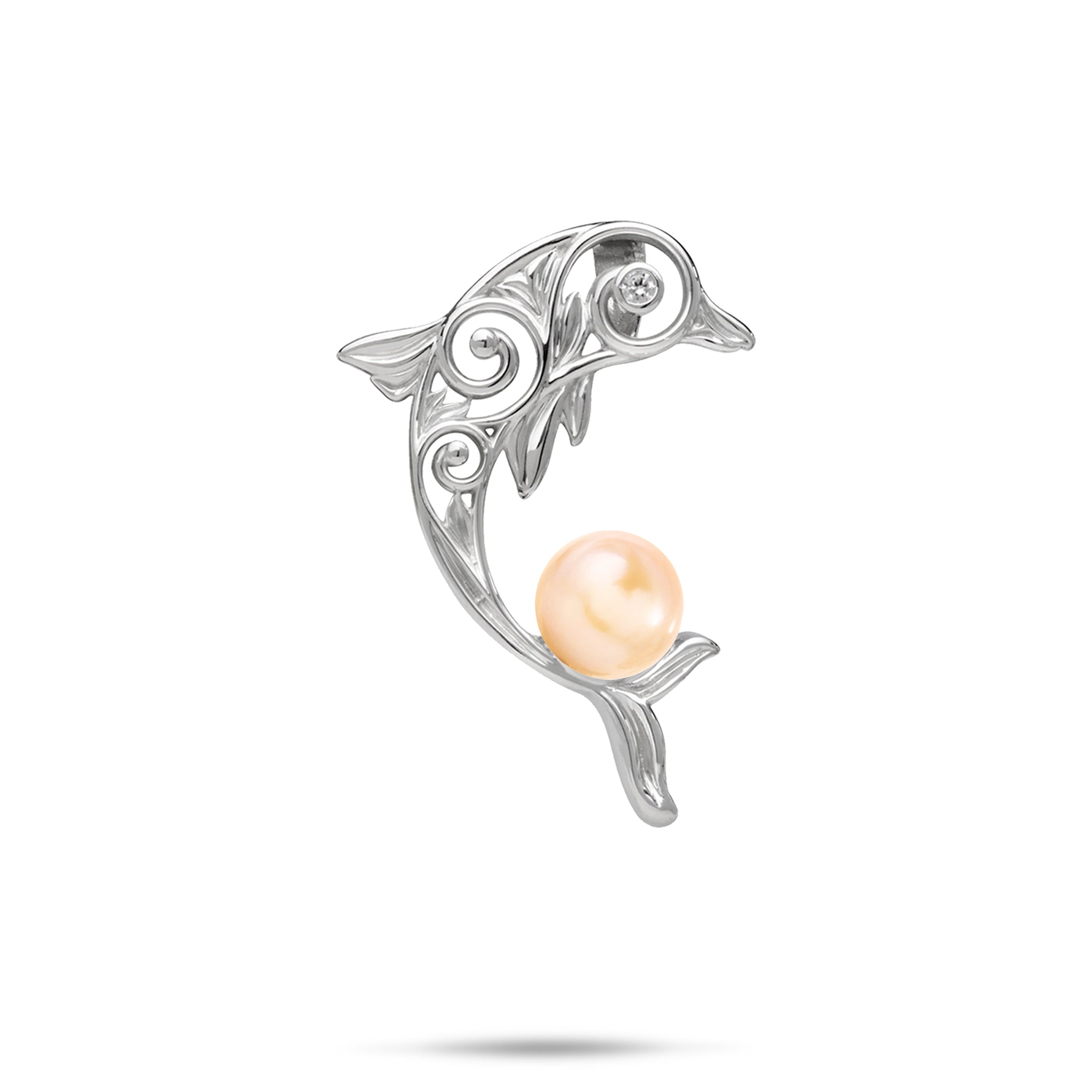 Pick A Pearl Living Heirloom Dolphin Pendant in Sterling Silver with CZ - 28mm