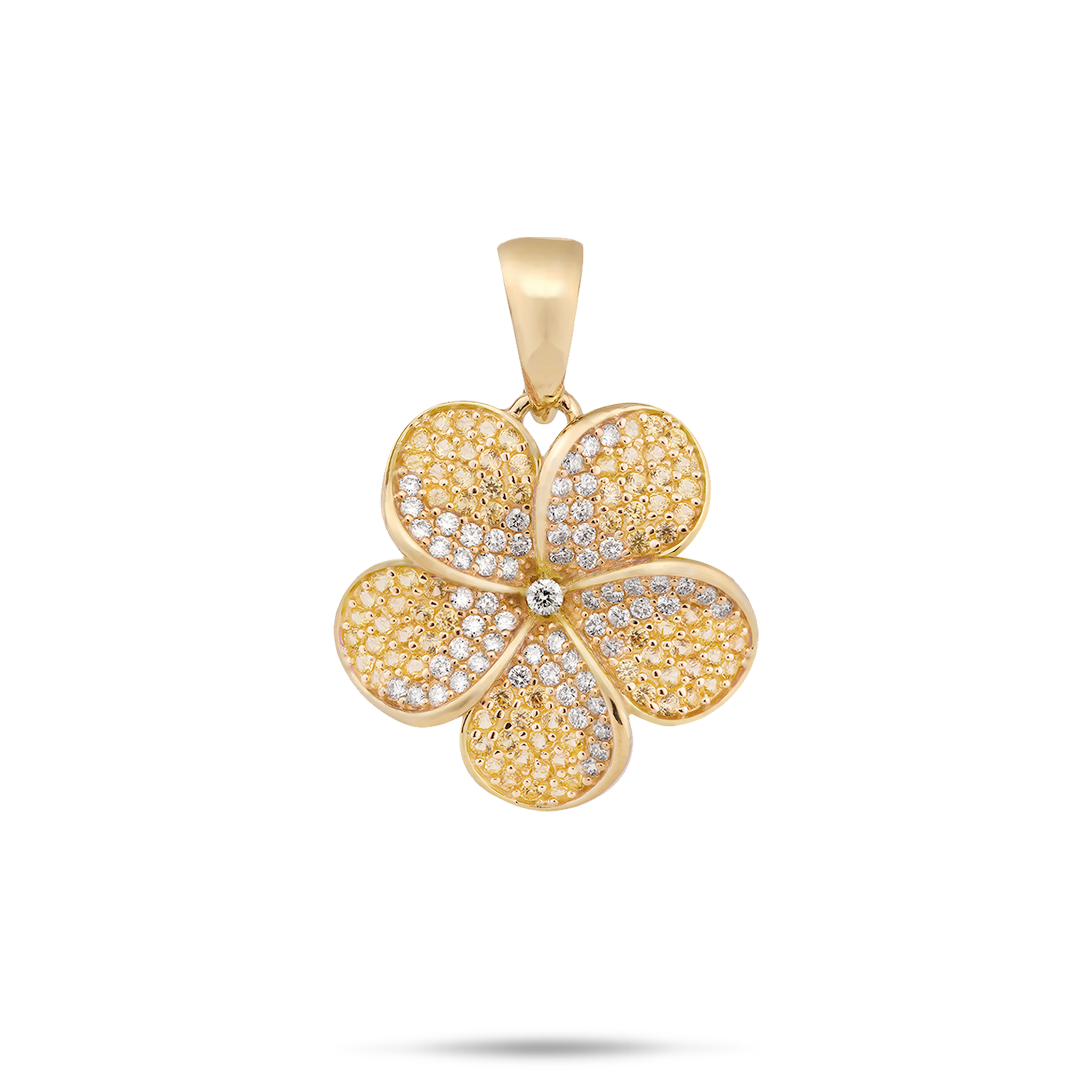 Plumeria Yellow Sapphire Pendant in Gold with Diamonds - 20mm
