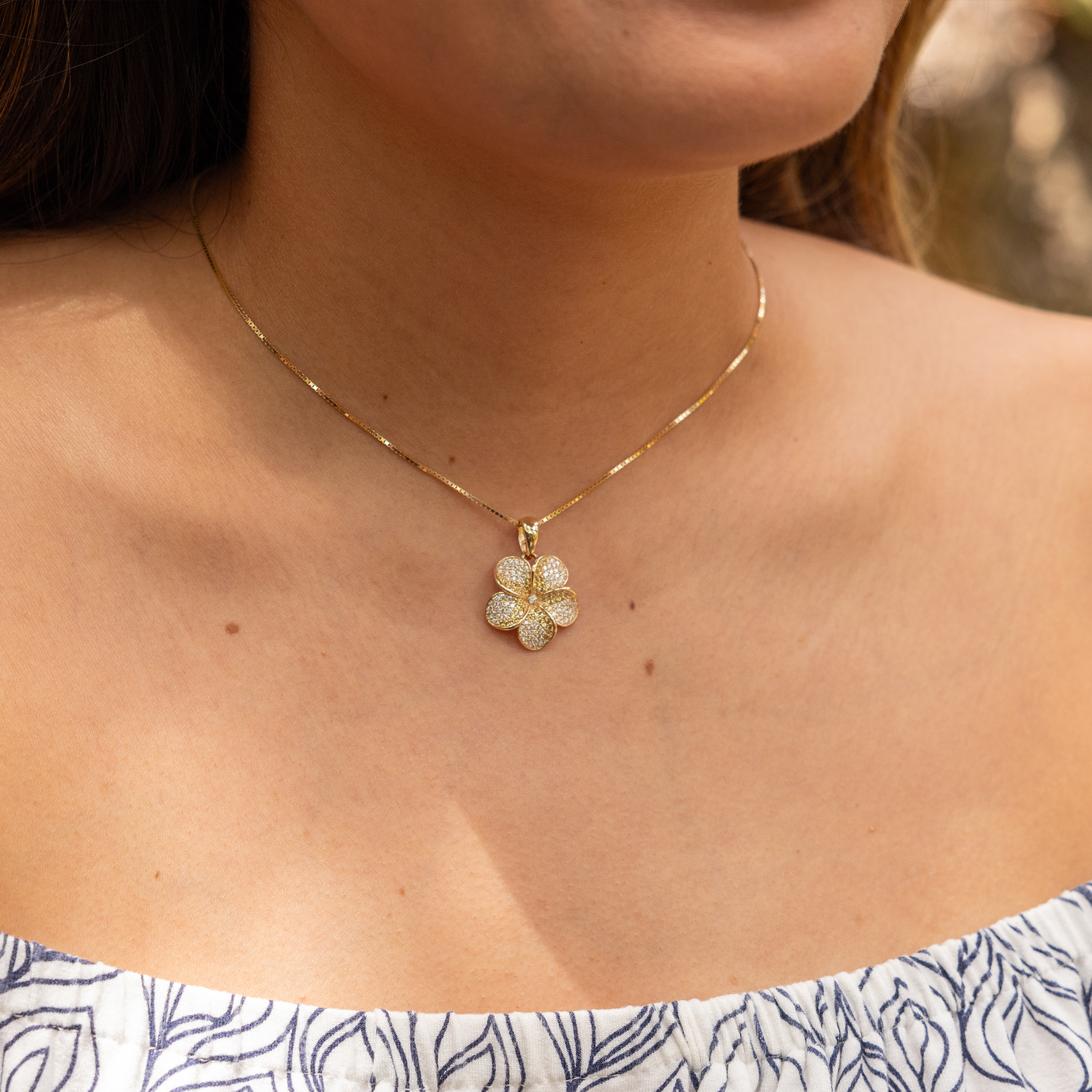 Plumeria Yellow Sapphire Pendant in Gold with Diamonds - 20mm