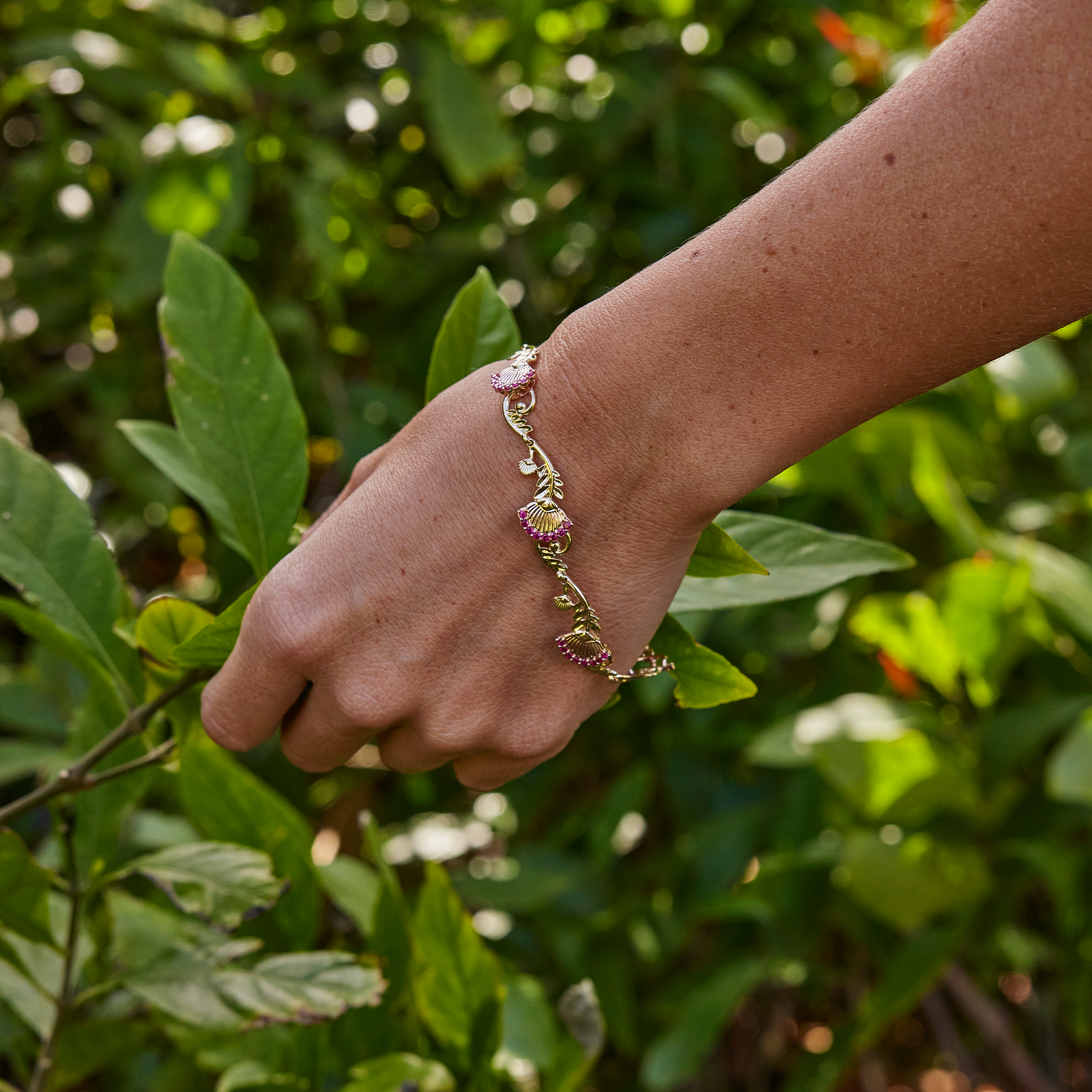 ʻŌhiʻa Lehua Ruby Bracelet in Two Tone Gold