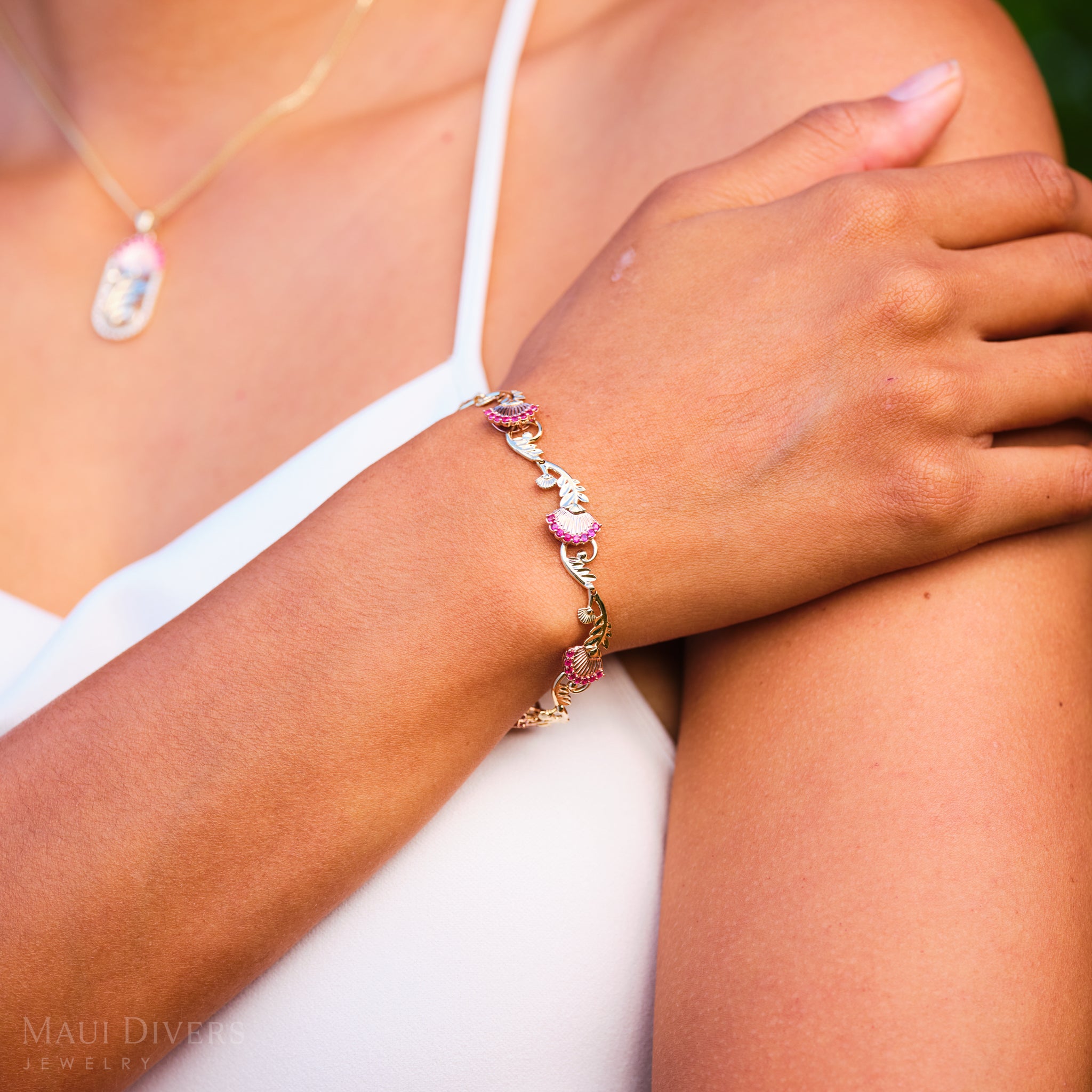 ʻŌhiʻa Lehua Ruby Bracelet in Two Tone Gold