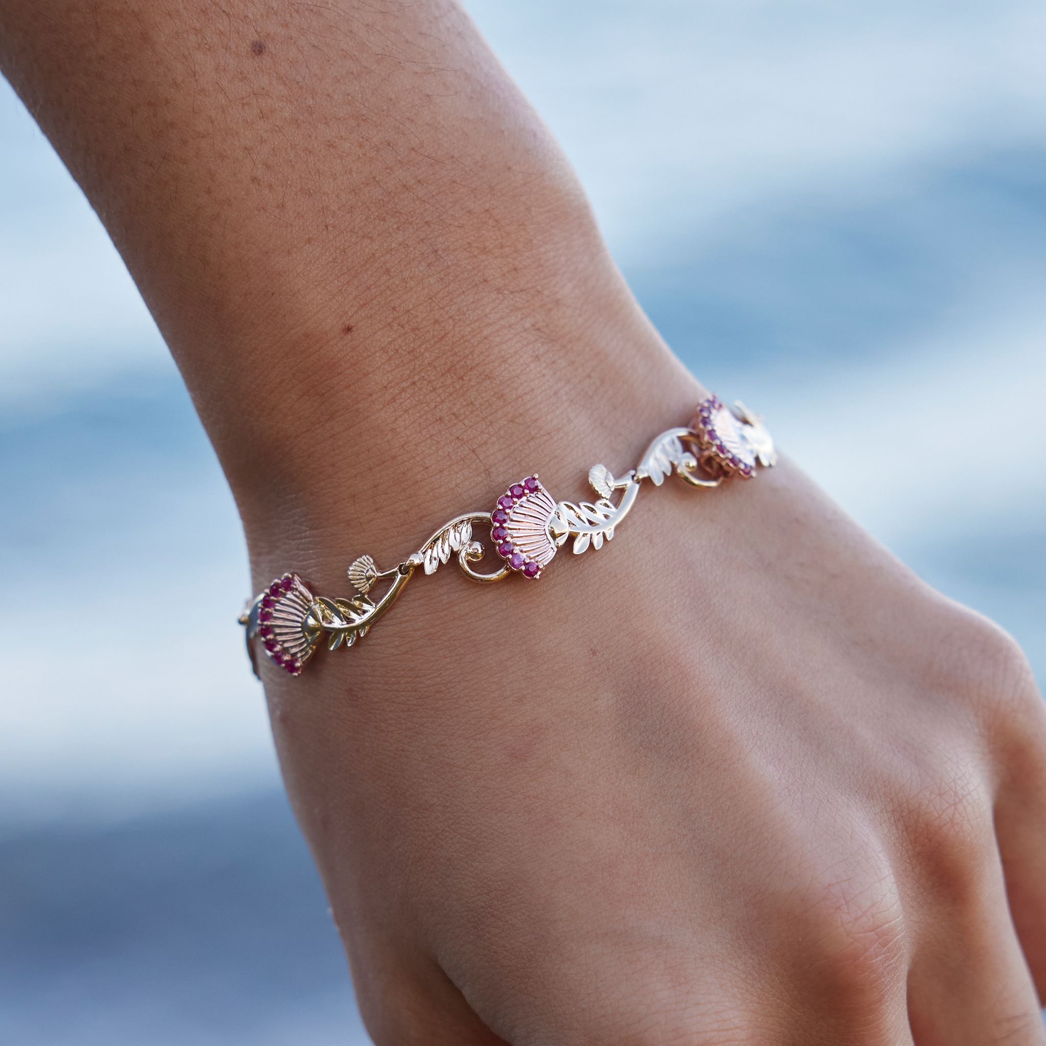 ʻŌhiʻa Lehua Ruby Bracelet in Two Tone Gold