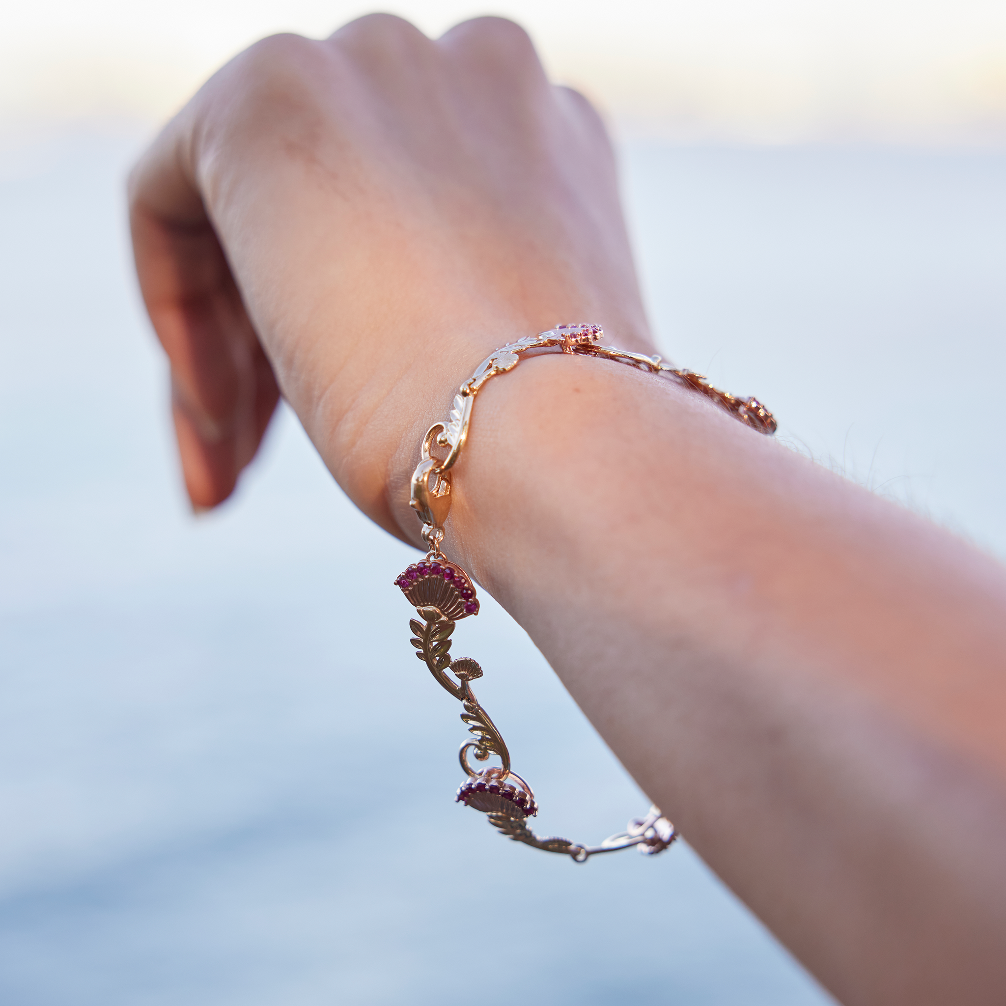 ʻŌhiʻa Lehua Ruby Bracelet in Two Tone Gold