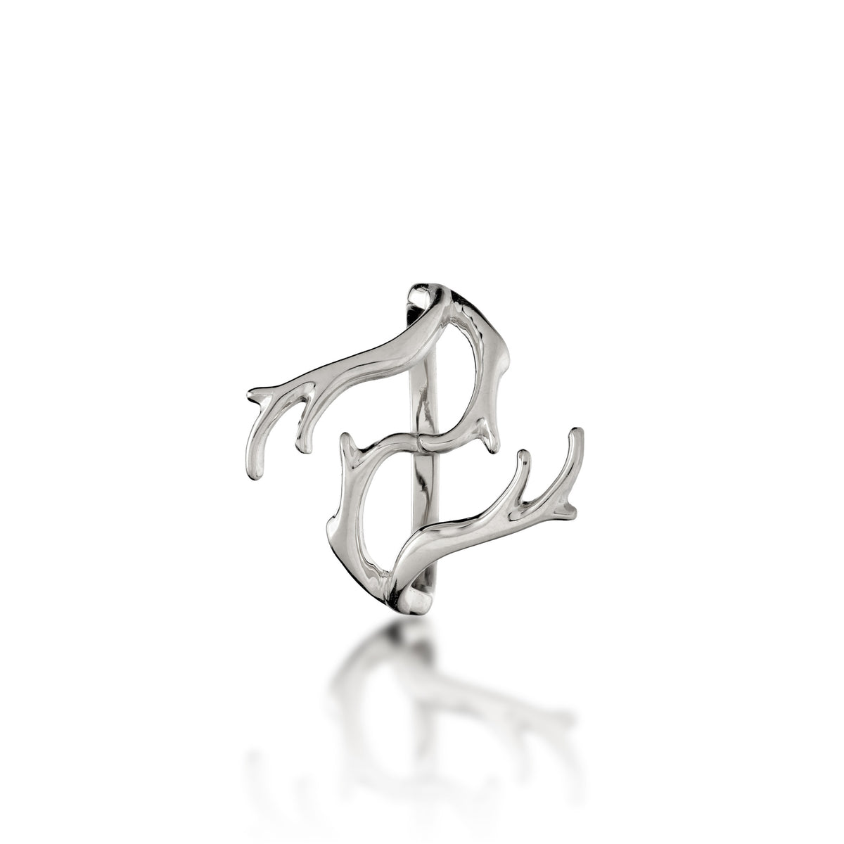 Top-down view of a 14k white gold Heritage Collection Hawaiian black coral branch-inspired design with a high-polish finish, shown on a white background