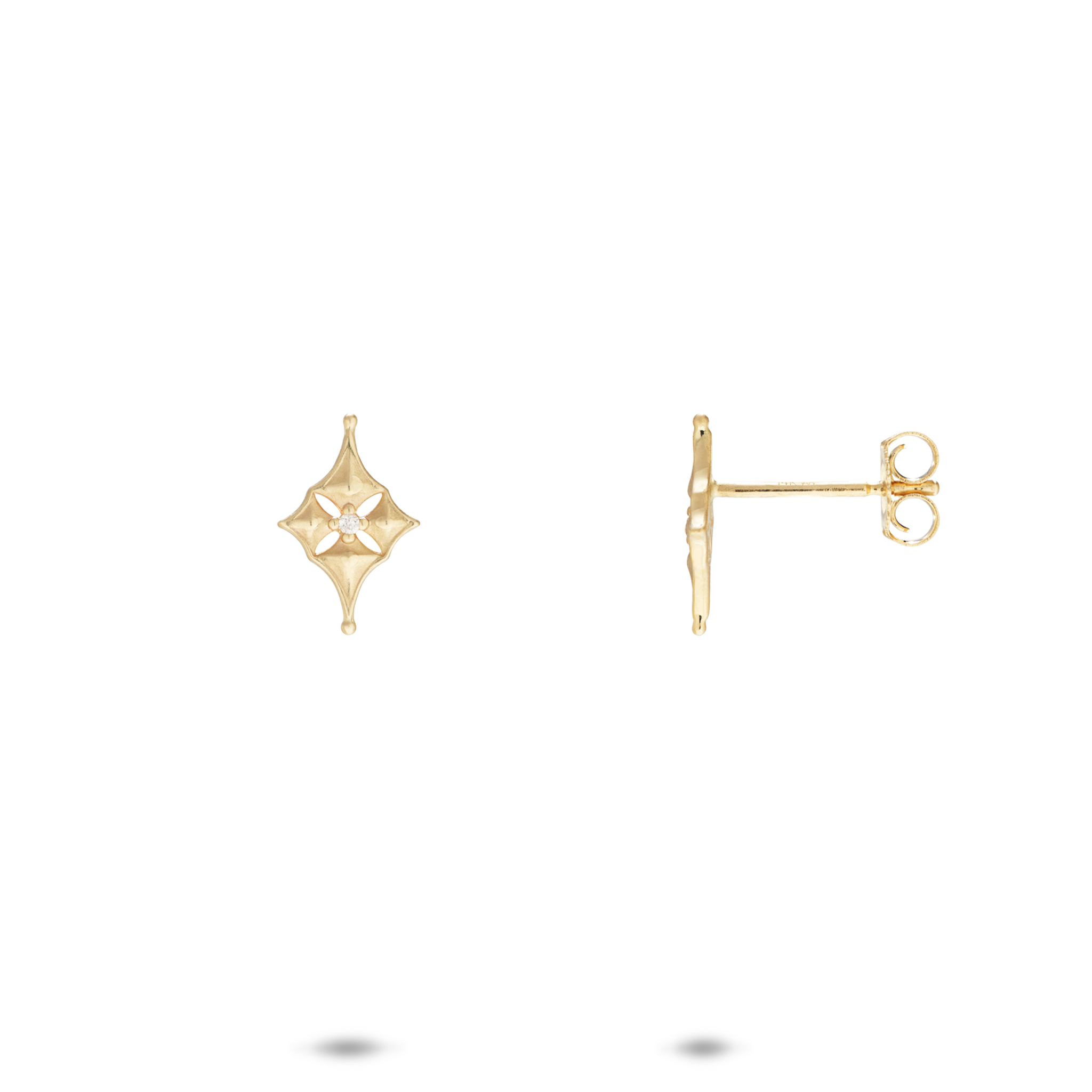 Hawaiian Quilted Star Earrings in Gold with Diamonds - 10mm
