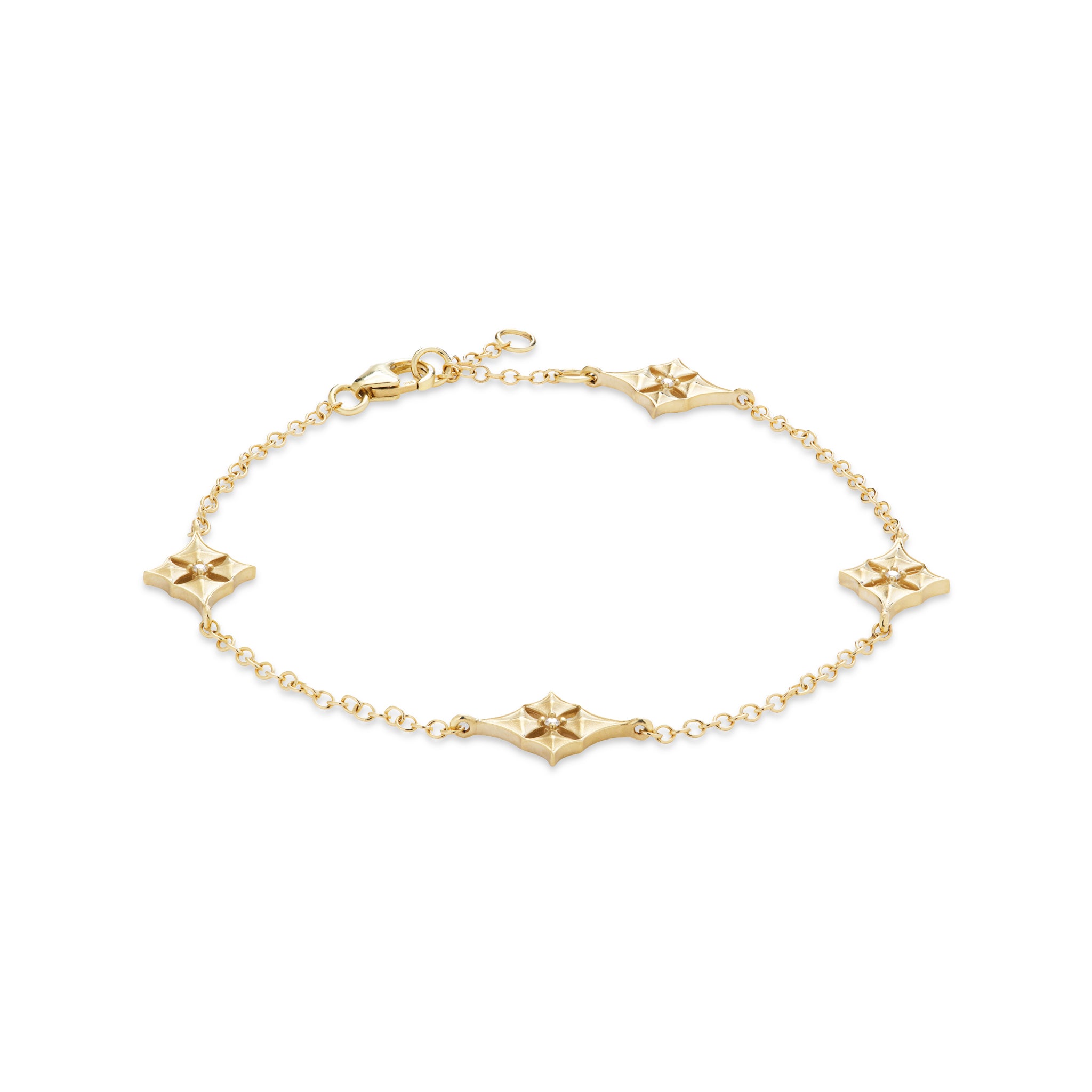 7-8" Adjustable Hawaiian Quilted Star Bracelet in Gold with Diamonds