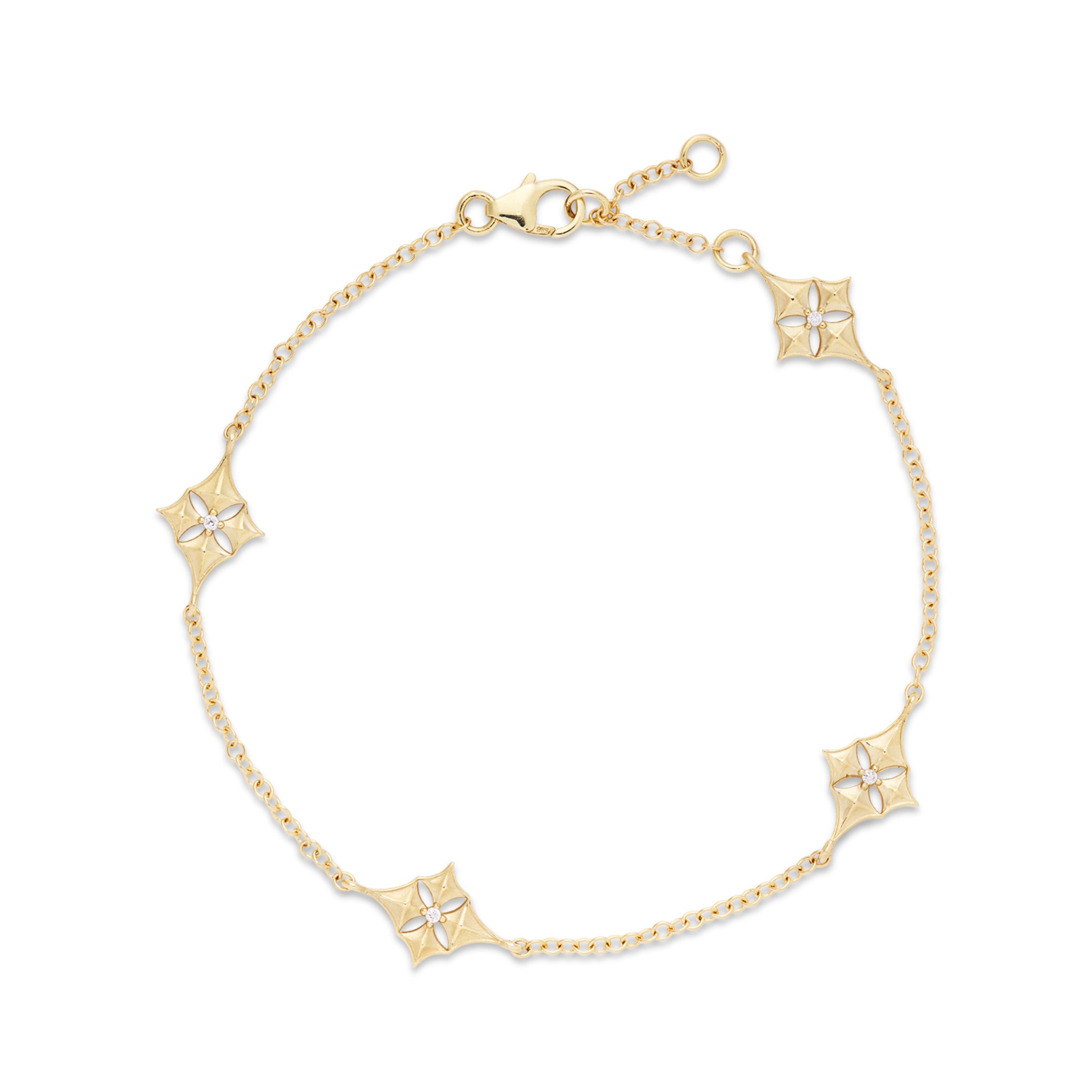 7-8" Adjustable Hawaiian Quilted Star Bracelet in Gold with Diamonds