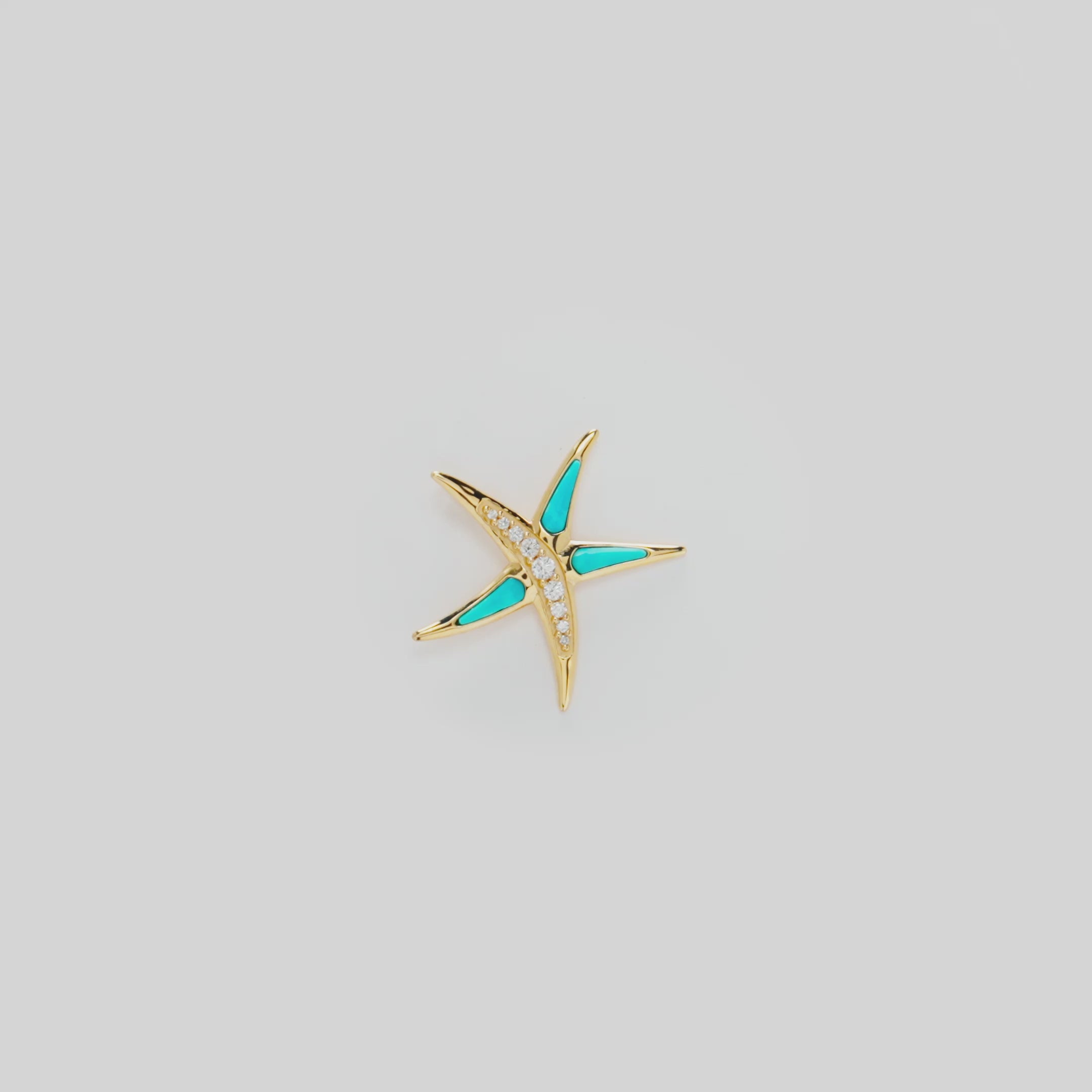 Video showcasing the Starfish Turquoise Pendant in 14k Yellow Gold with Diamonds