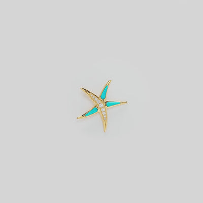 Video showcasing the Starfish Turquoise Pendant in 14k Yellow Gold with Diamonds