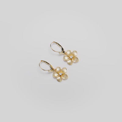 Video showcasing the 13mm Plumeria Diamond Leverback Earrings in 14k Yellow Gold