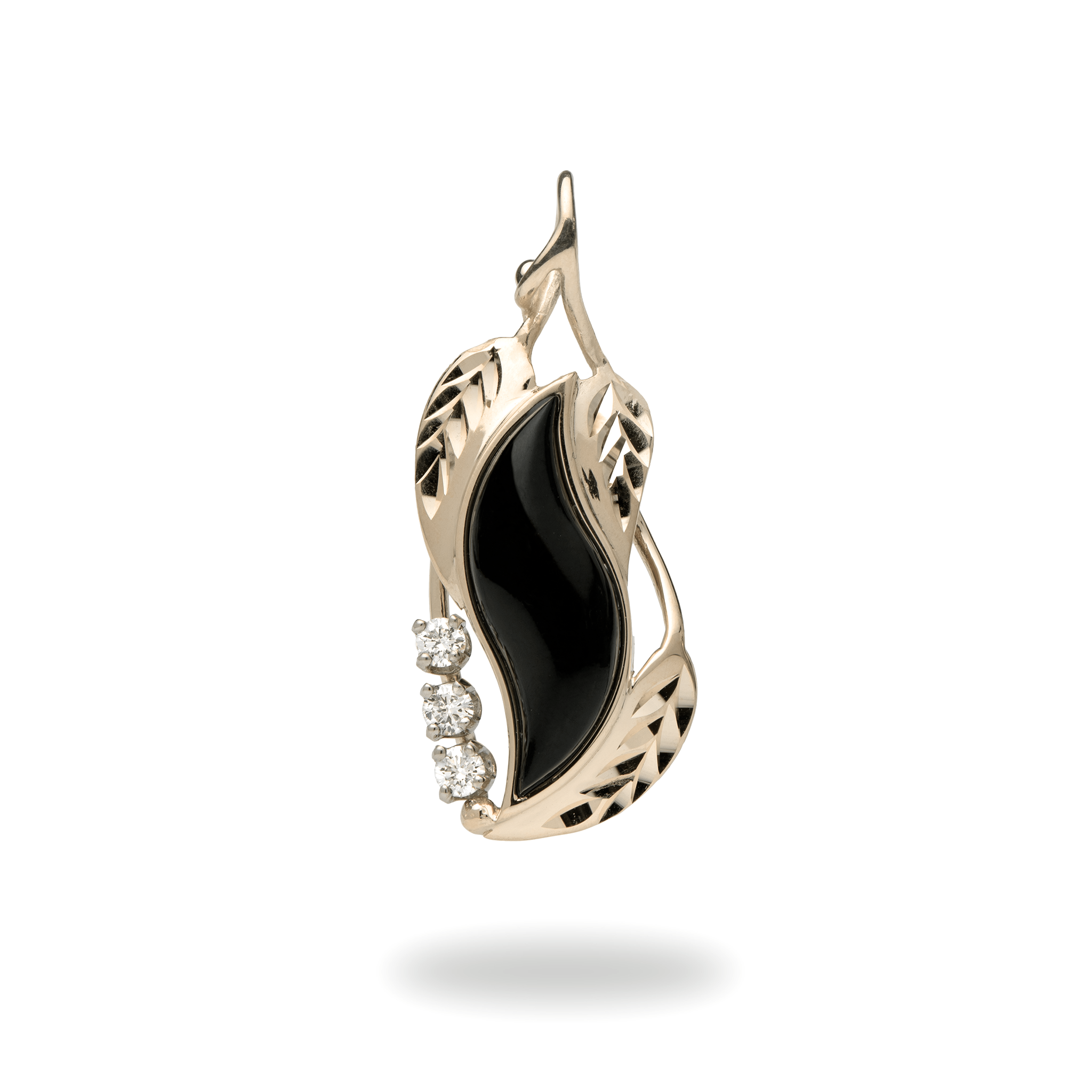 Black Coral Paradise Pendant with Diamonds in Gold - Large-Maui Divers Jewelry