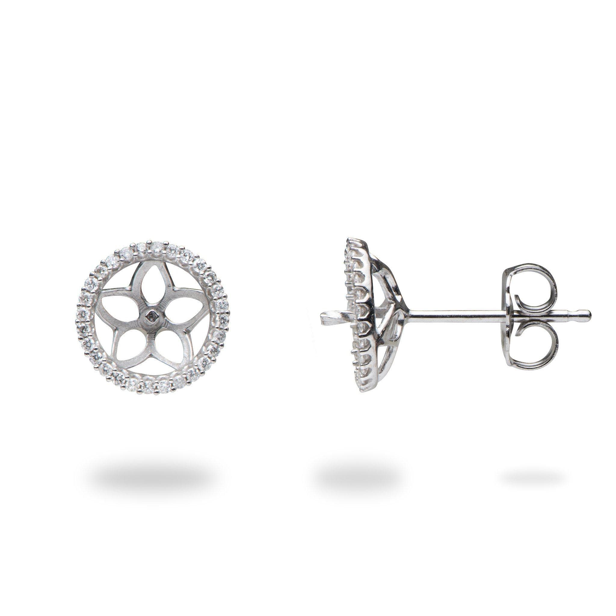 Halo Earrings Mounting with Diamonds in 14K White Gold - Maui Divers Jewelry