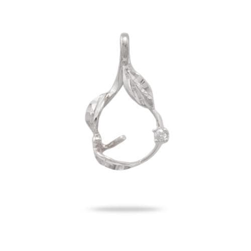 Maile Pendant Mounting with Diamonds in 14K White Gold - Maui Divers Jewelry