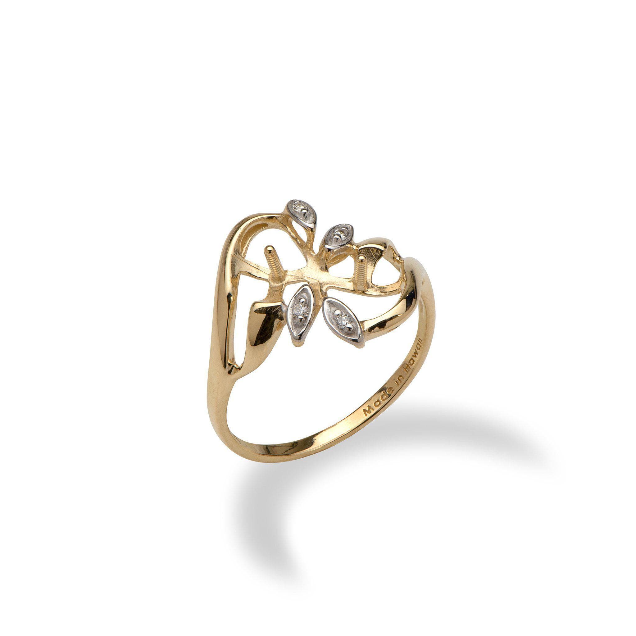 Two-Pearl Maile Ring Mounting in 14K Yellow Gold - Maui Divers Jewelry