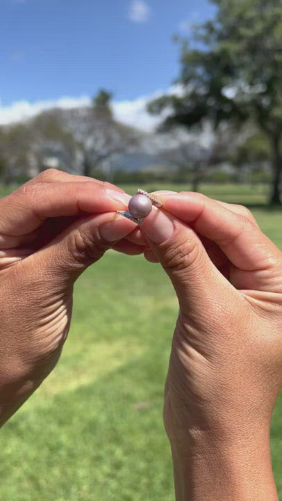 Lavender Freshwater Pearl Ring in Rose Gold with Diamonds - 9-10mm - Product Video